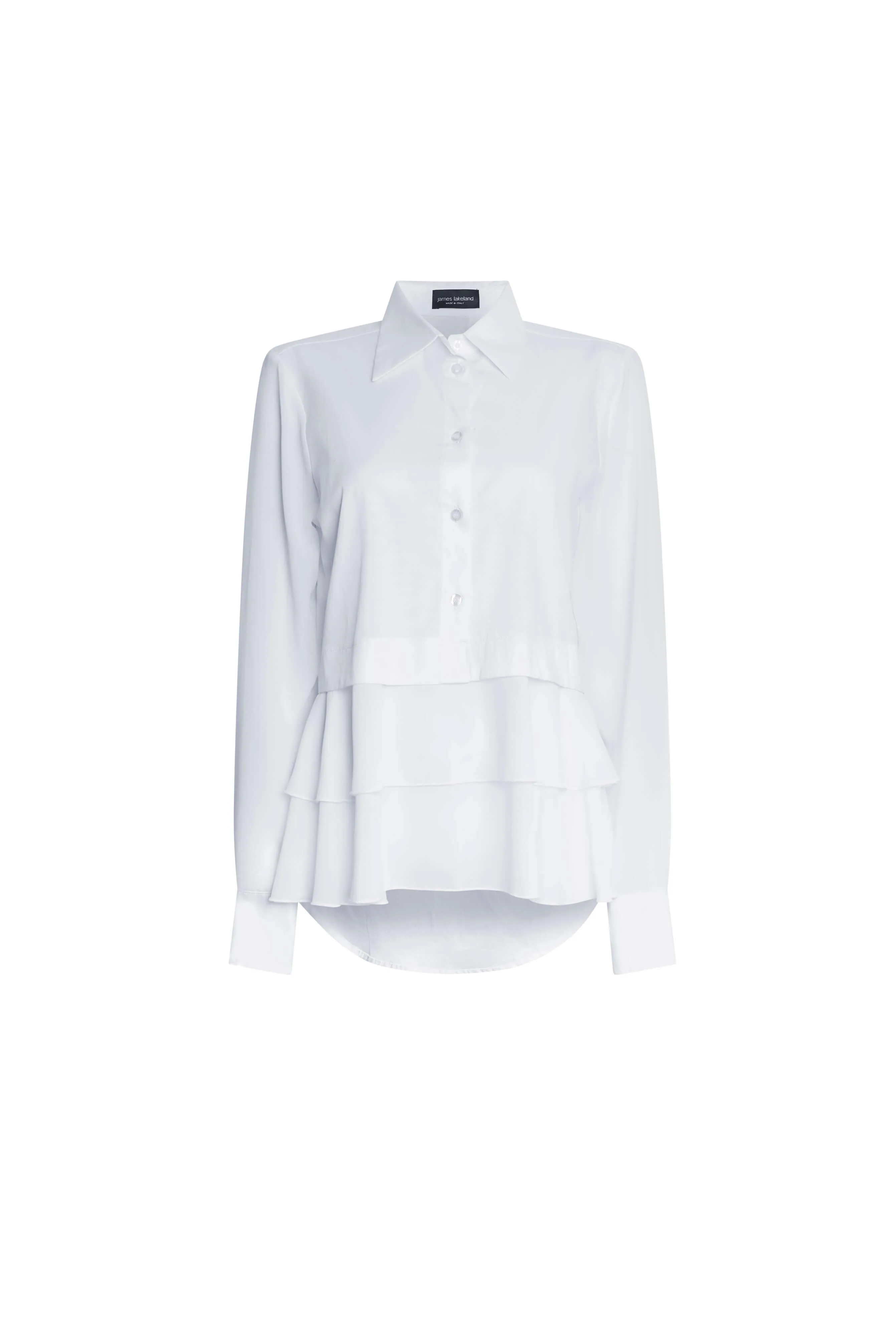 Sheer Sleeve Ruffle Shirt White