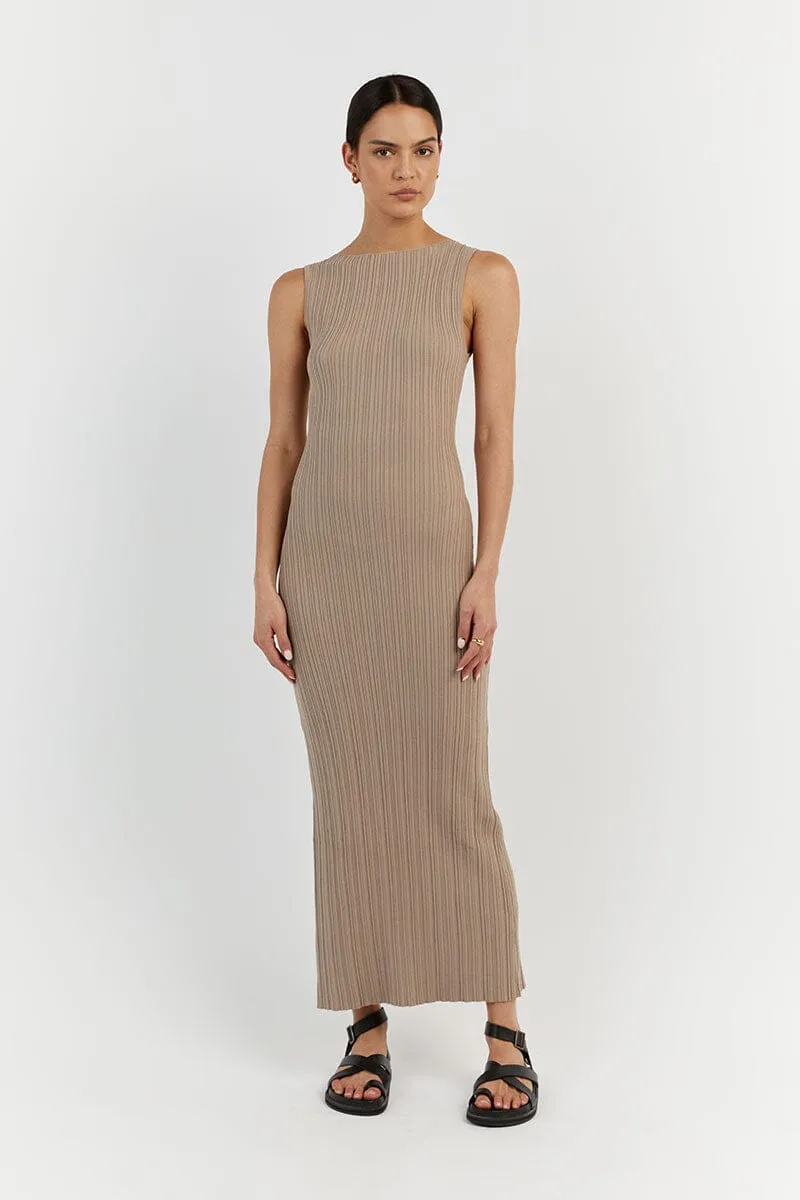 SIENNA TAUPE KNIT MIDI DRESS