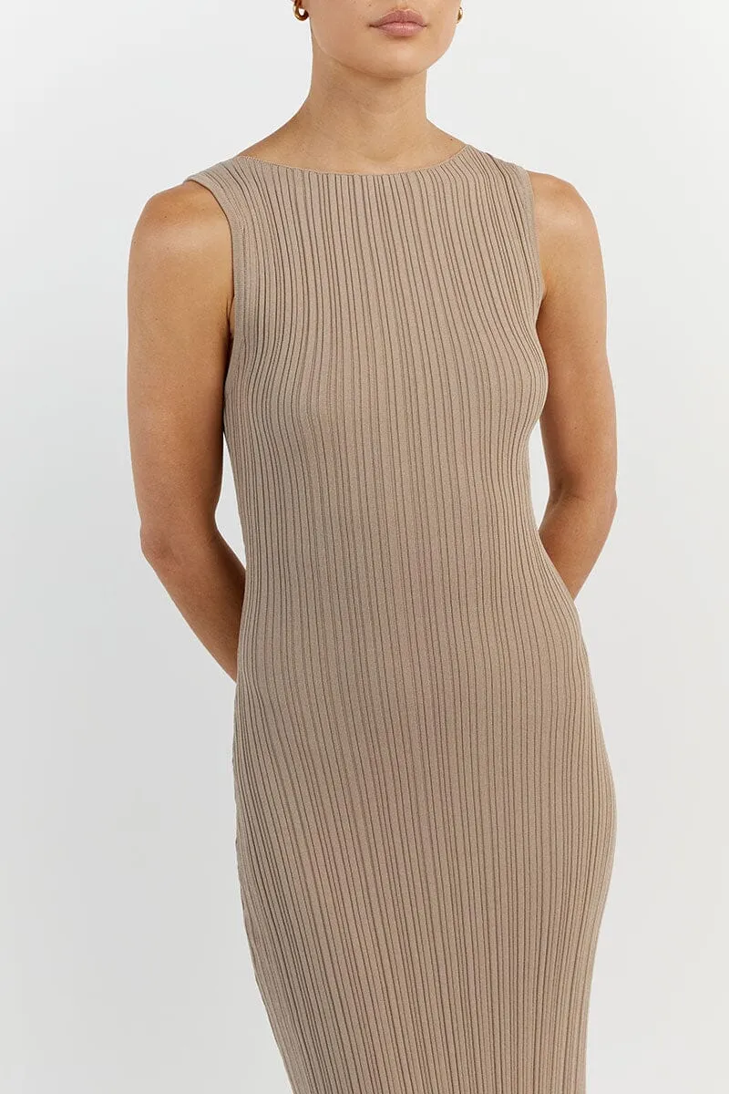 SIENNA TAUPE KNIT MIDI DRESS
