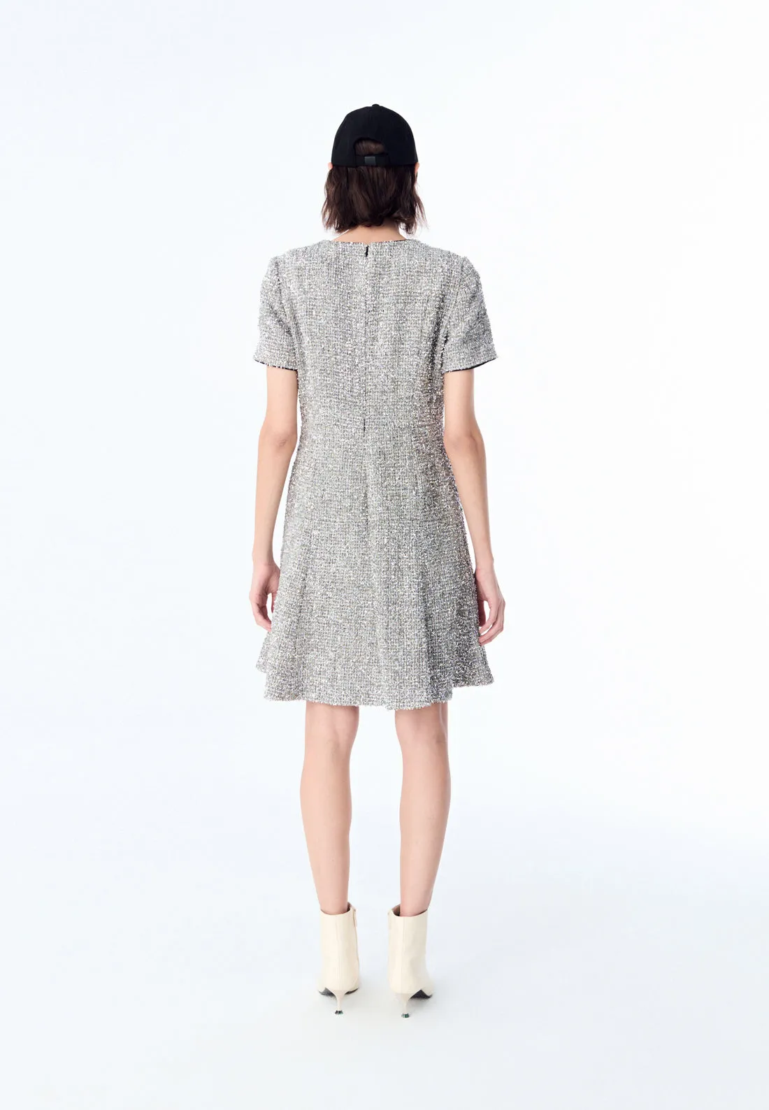 Silver Lurex Tweed Midi Dress