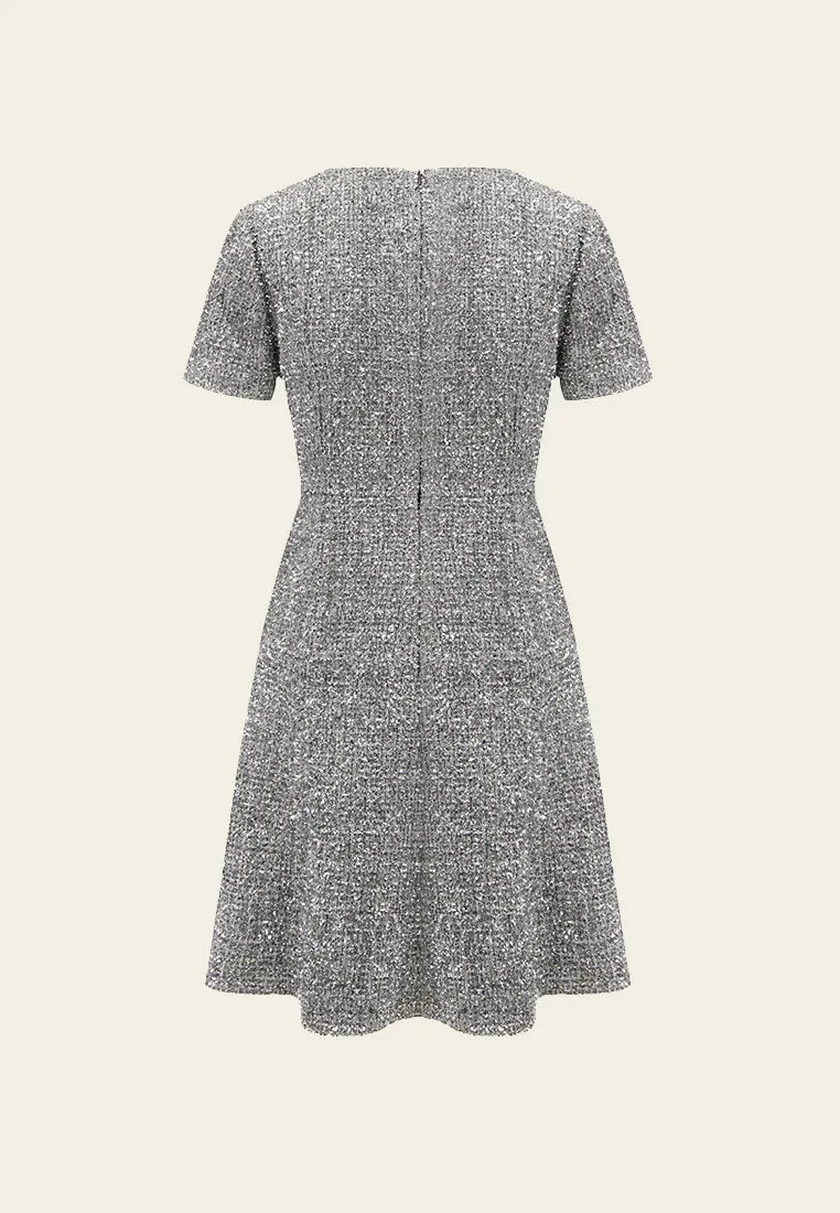 Silver Lurex Tweed Midi Dress