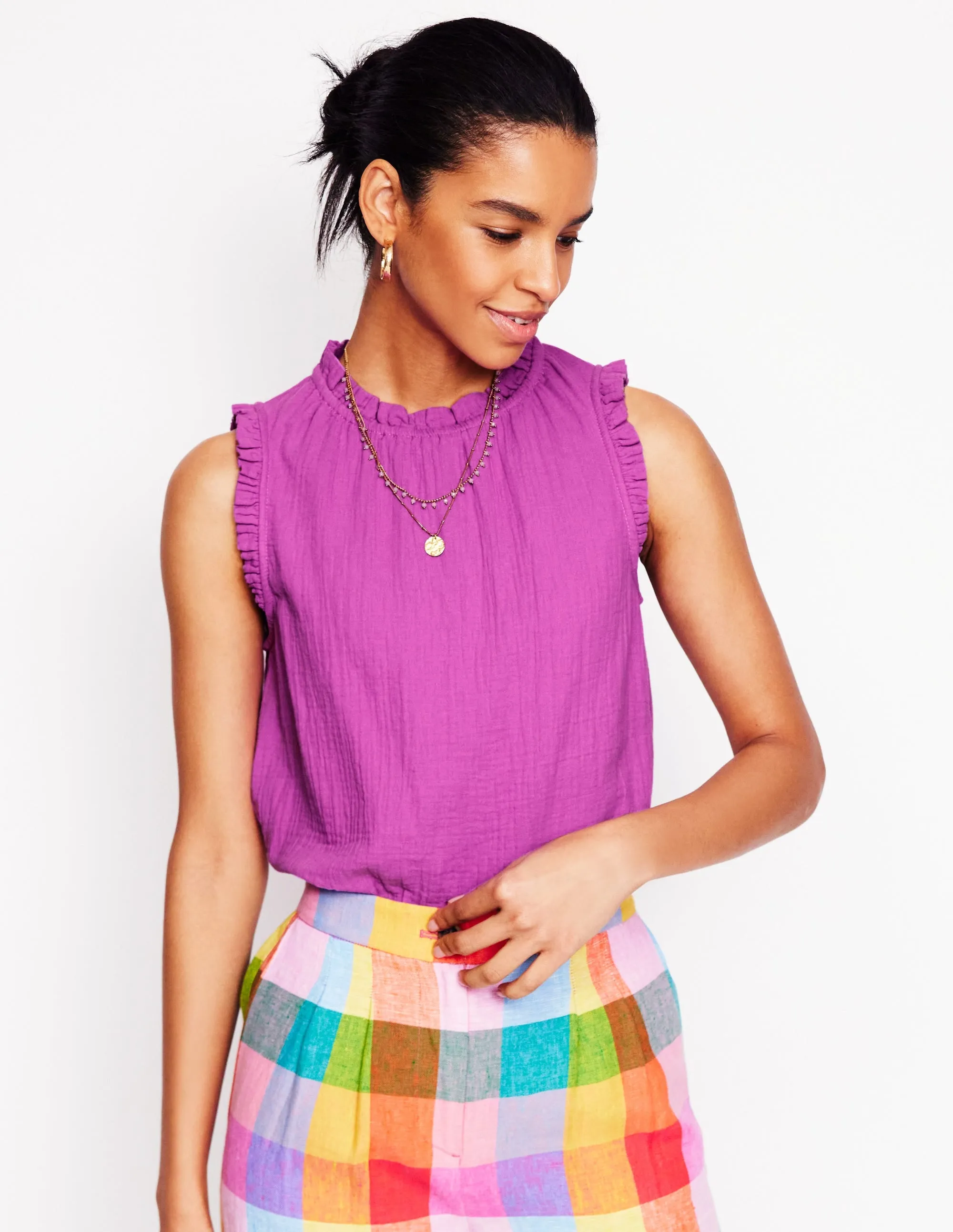 Sophie Ruffle Double Cloth Top-Foxglove Purple