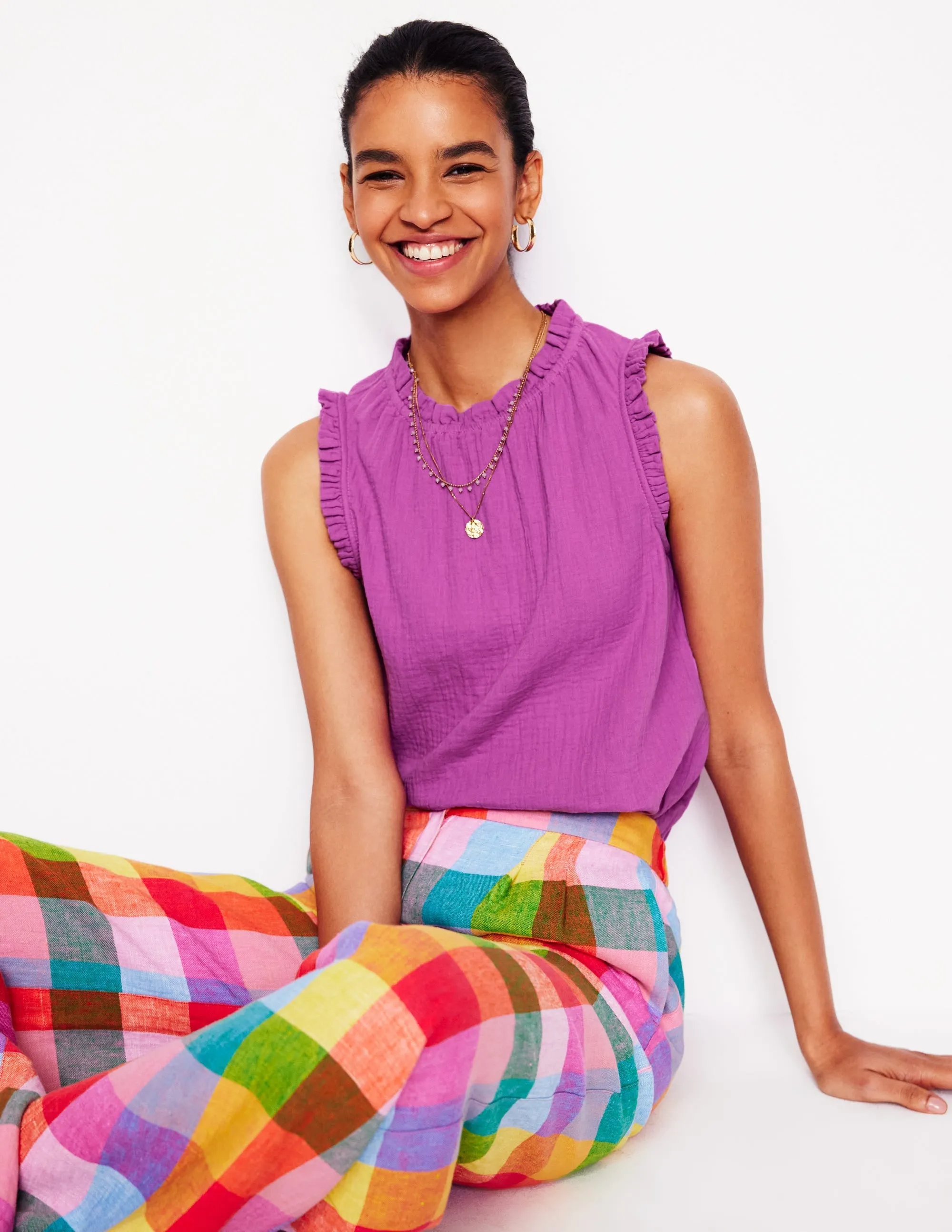 Sophie Ruffle Double Cloth Top-Foxglove Purple