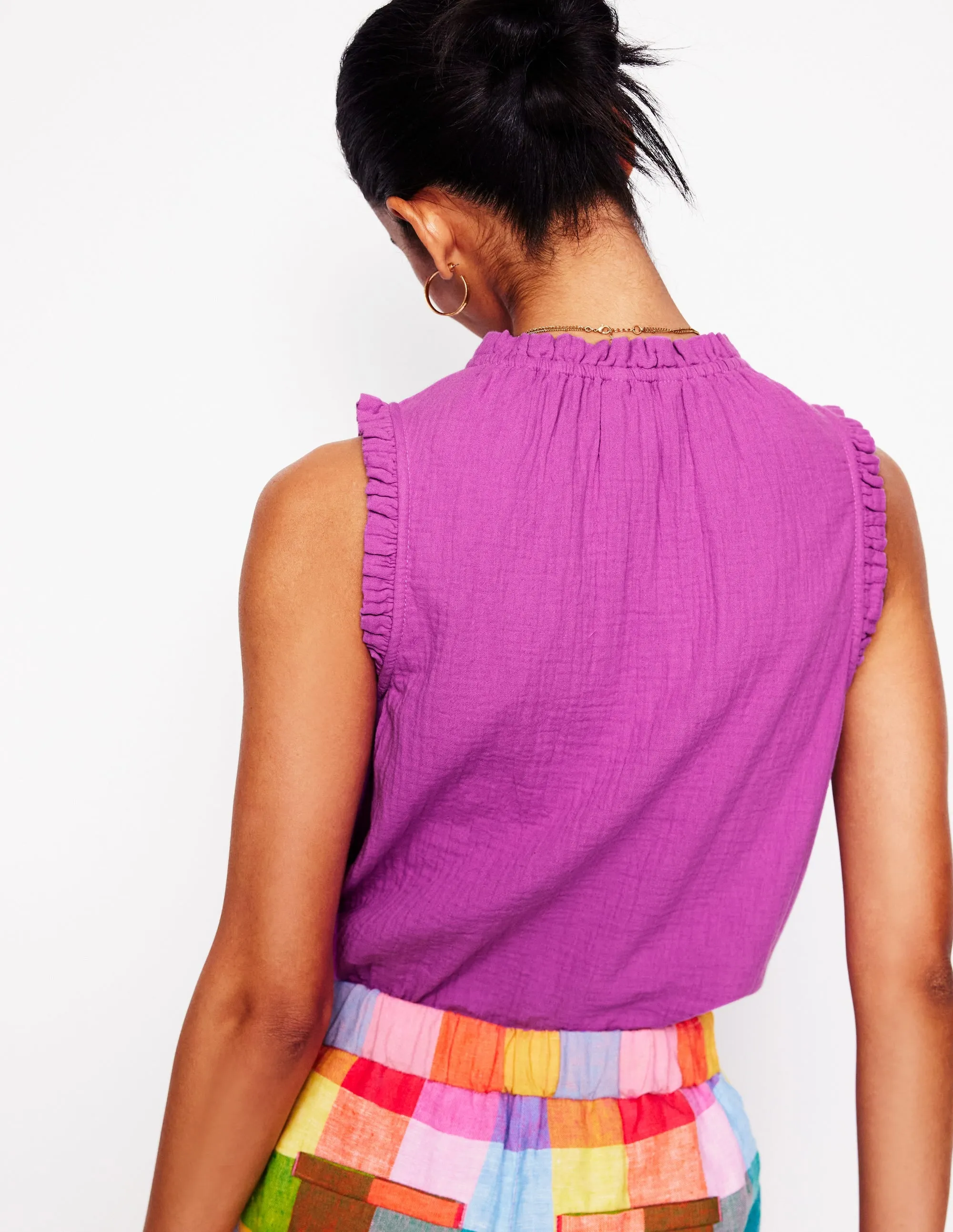 Sophie Ruffle Double Cloth Top-Foxglove Purple