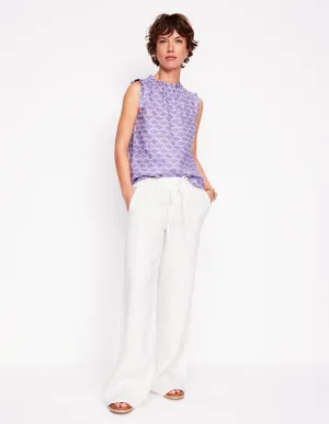 Sophie Ruffle Linen Top-Purple. Deco Palm