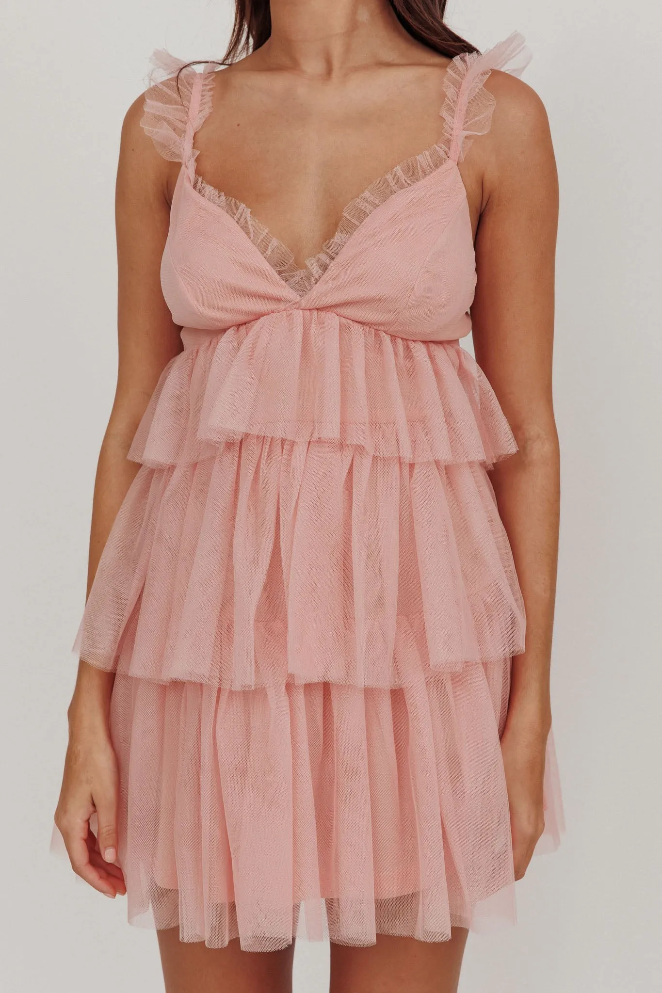 Sorbet Sky Tiered Tulle Mini Dress Pink