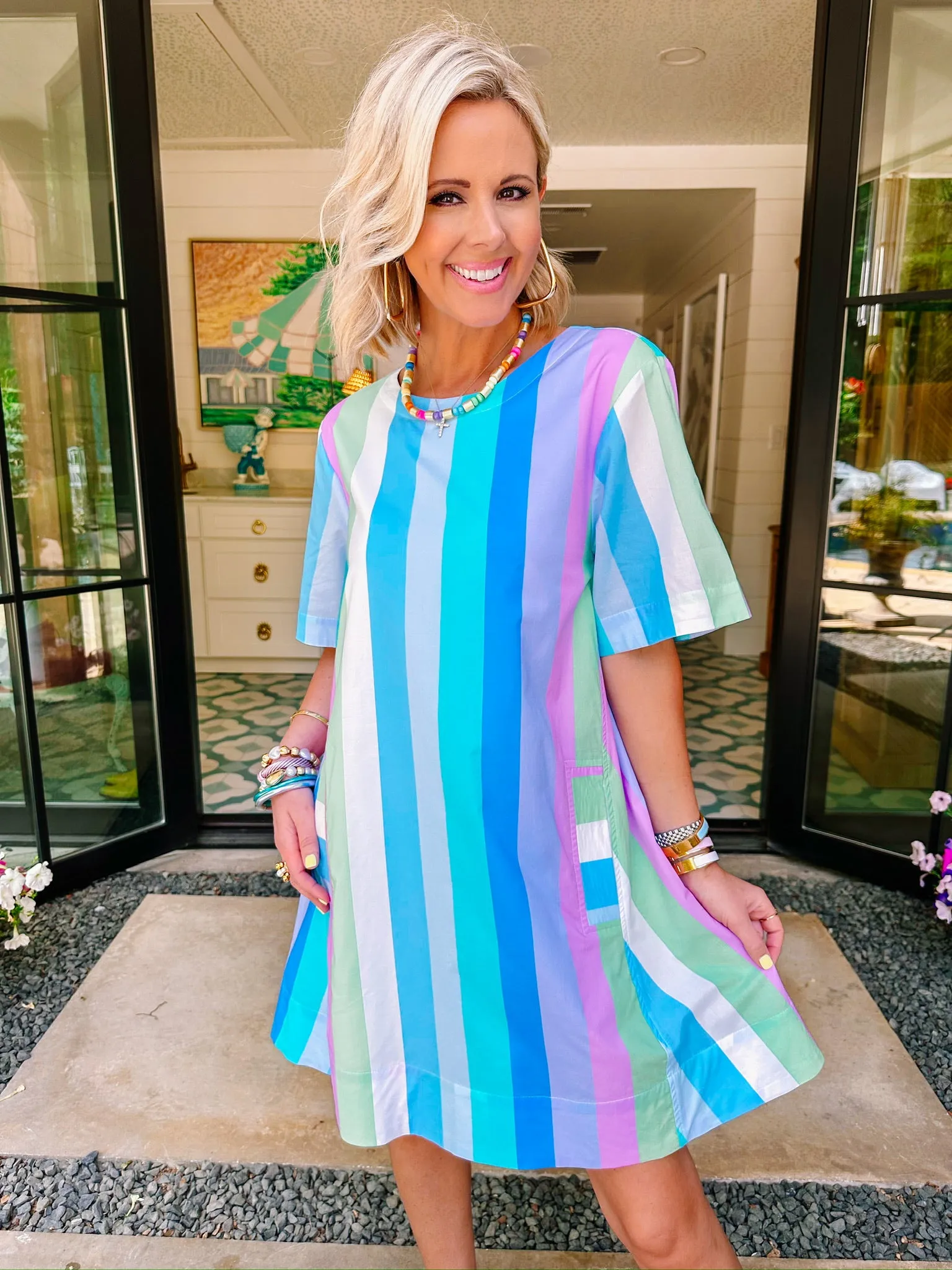 STELLA STRIPE FRENZY DRESS - ROYAL