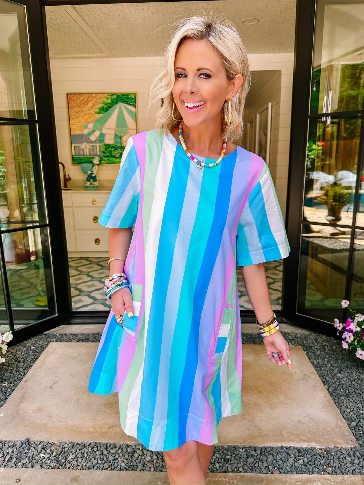 STELLA STRIPE FRENZY DRESS - ROYAL