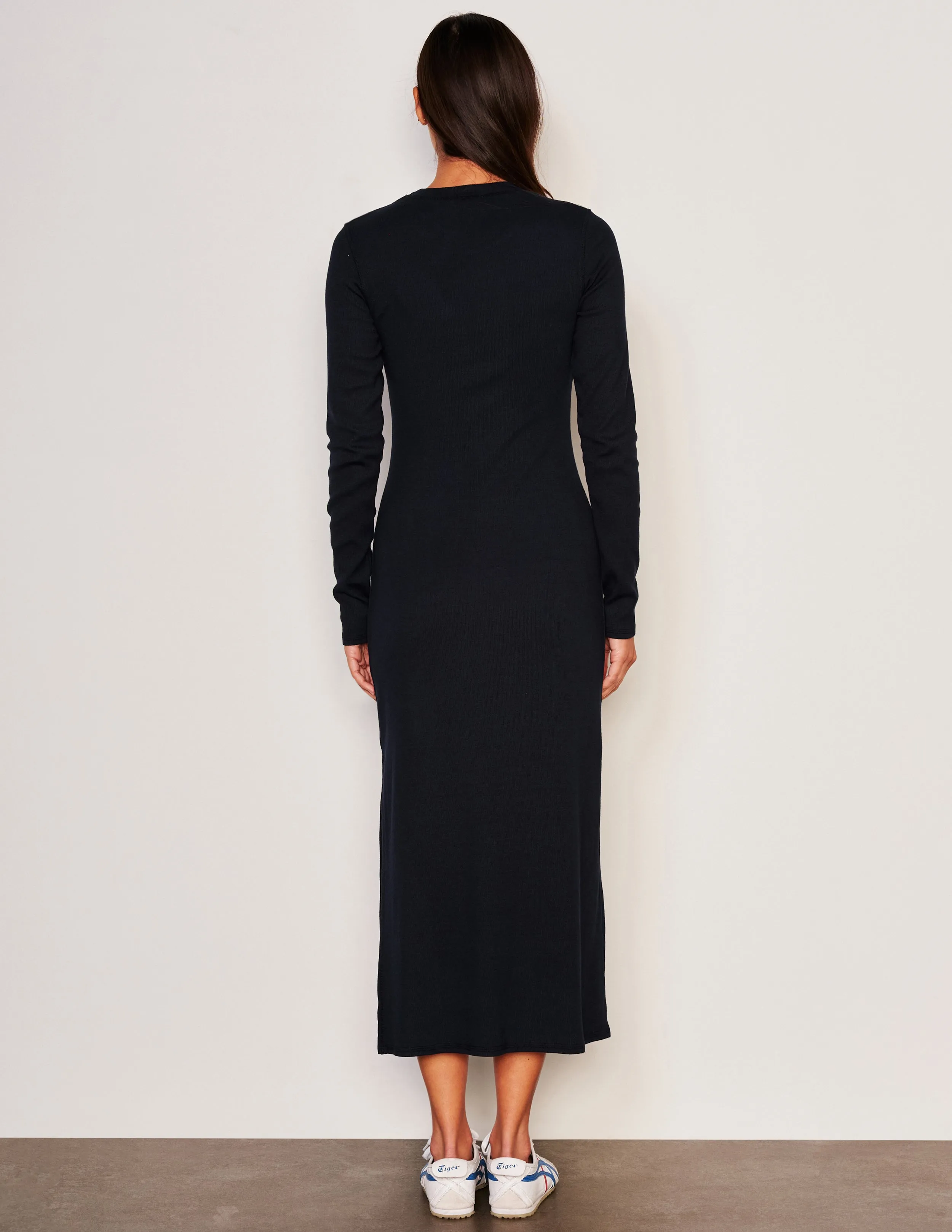 Sundry Midi Wave Dress in Deep Navy