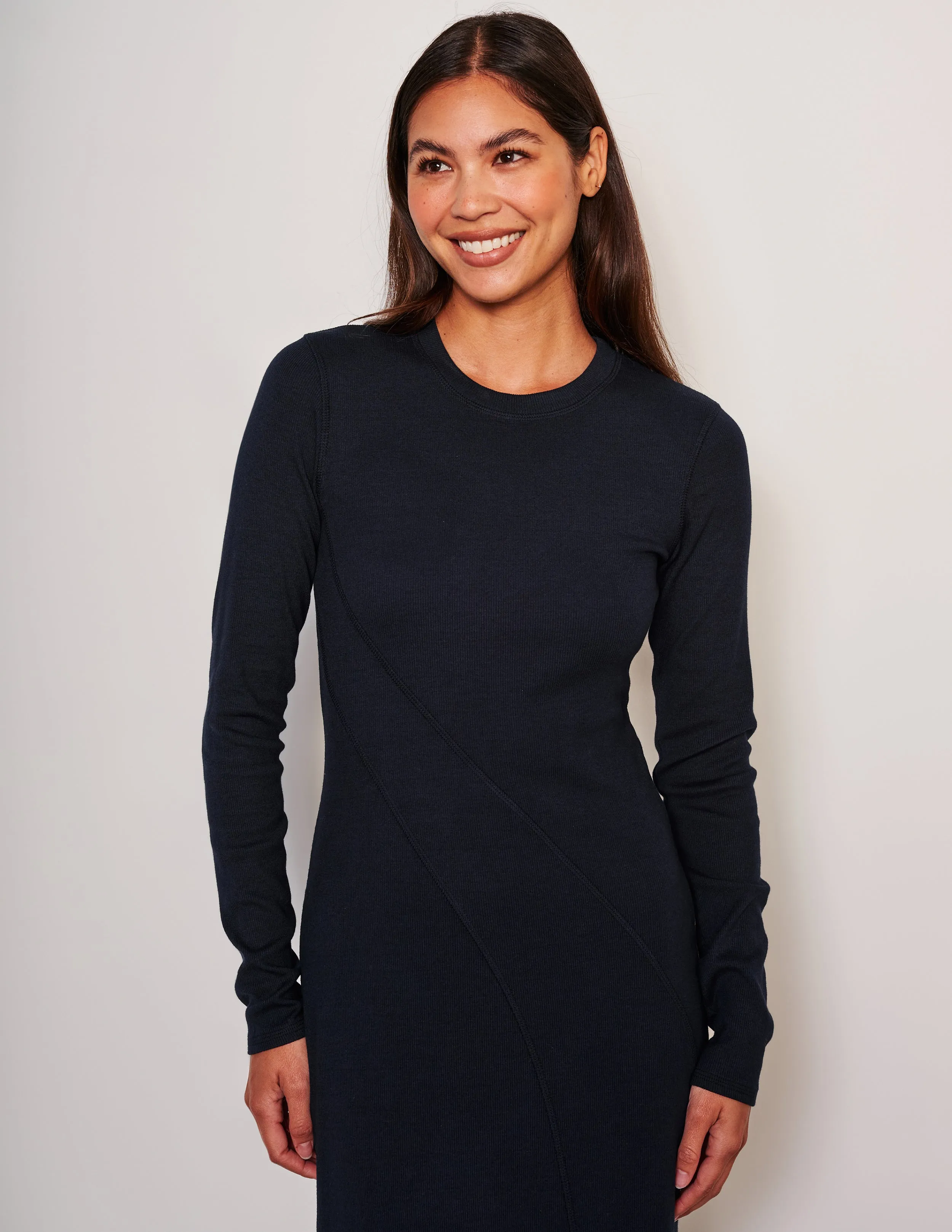 Sundry Midi Wave Dress in Deep Navy