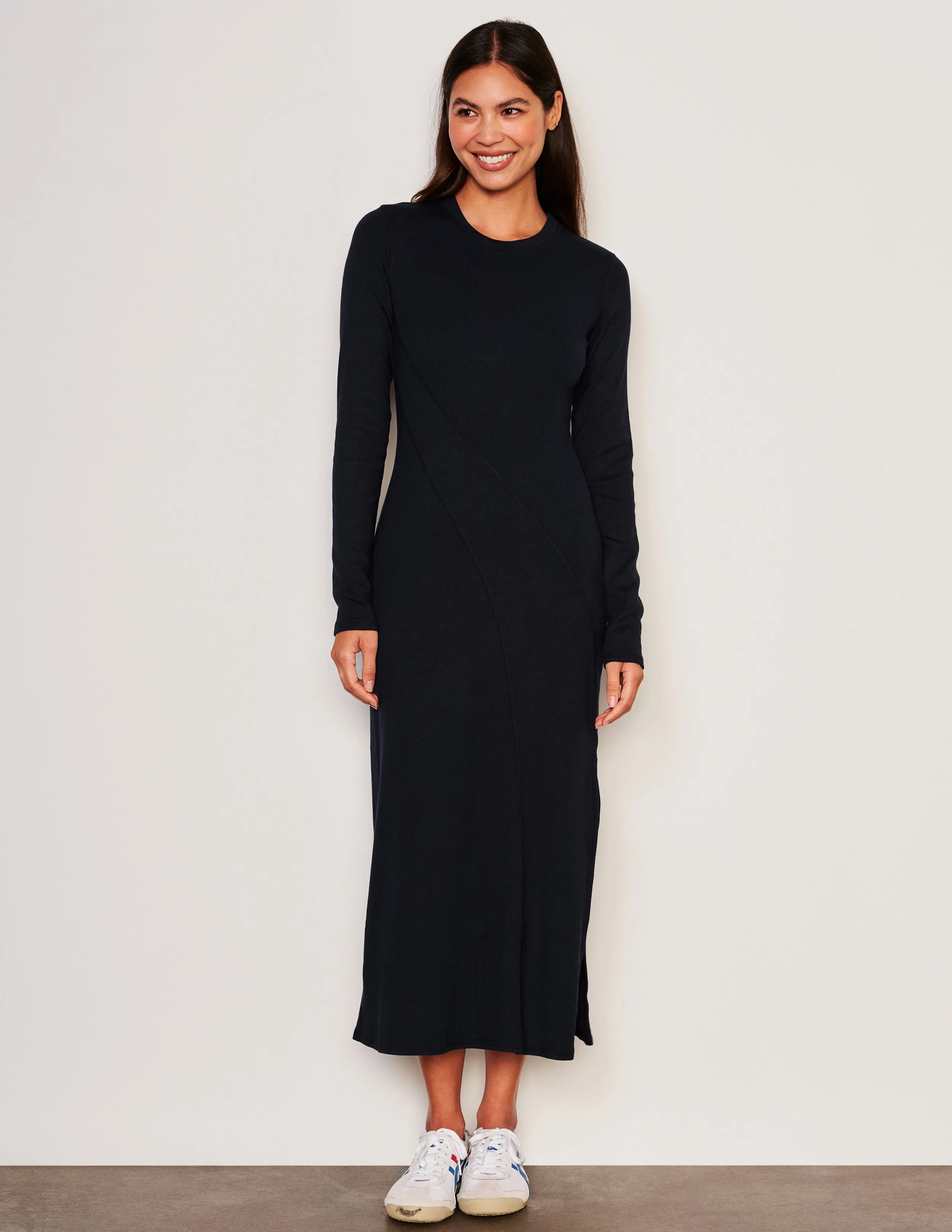 Sundry Midi Wave Dress in Deep Navy