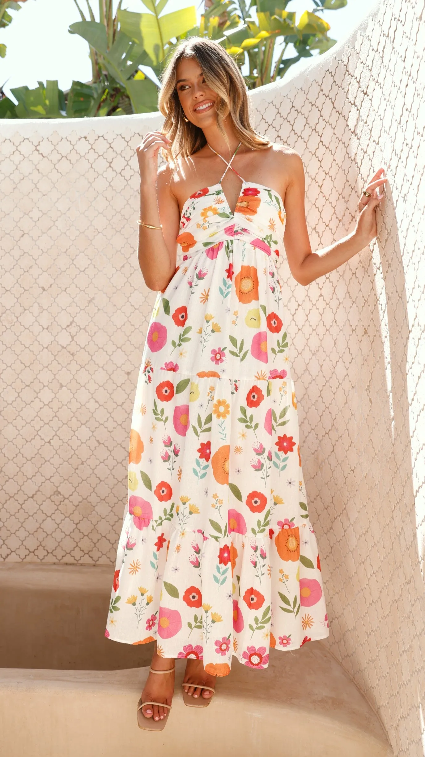 Taffeta Maxi Dress - White Floral