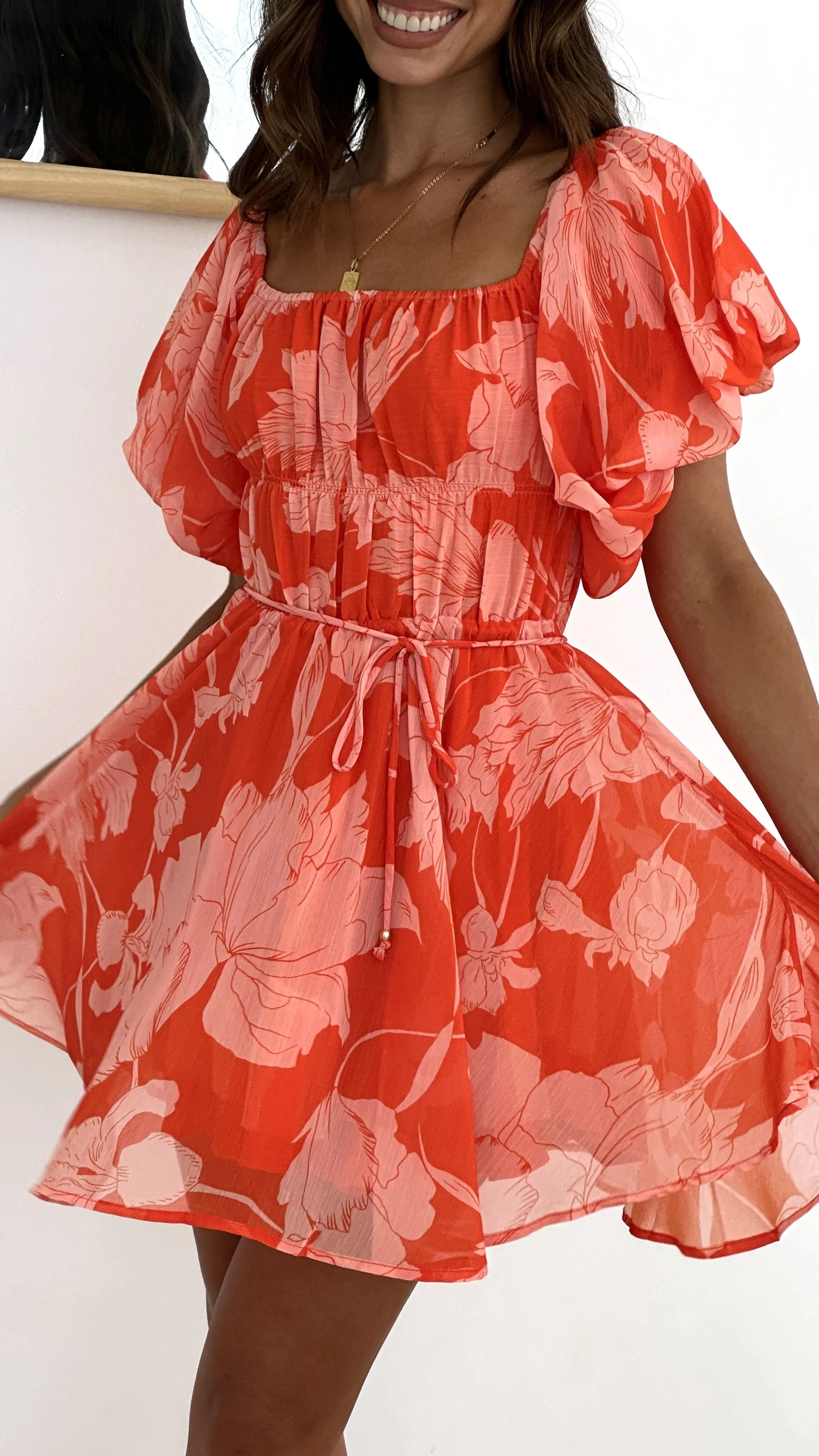 Taniah Mini Dress - Orange Floral