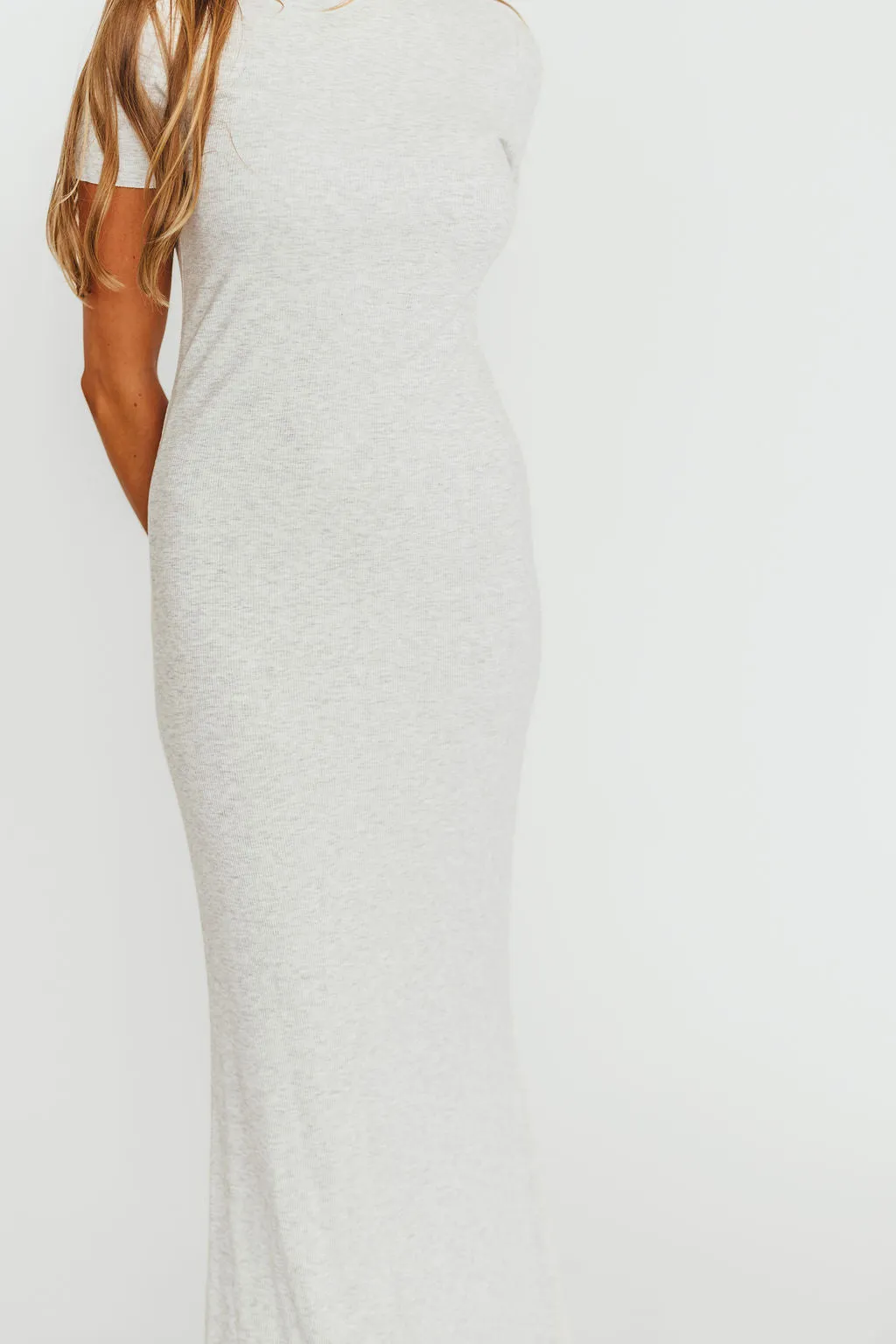 The Charlie Ribbed Maxi Dress in Light Heather Grey -Bump Friendly- PRE-ORDER