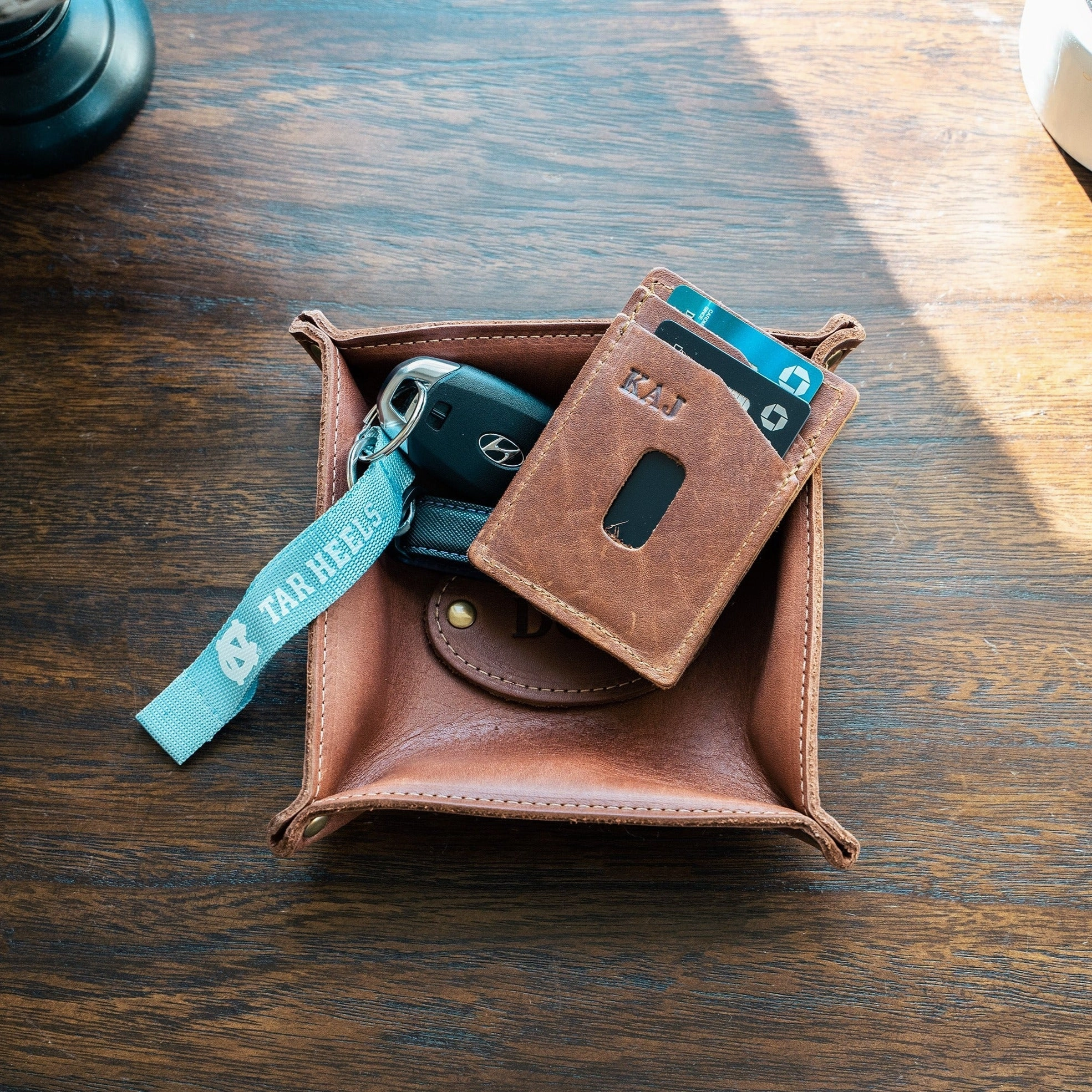 The Nasa Monticello Fine Leather Personalized Desk Valet Caddy Tray for Dresser or Office Gift