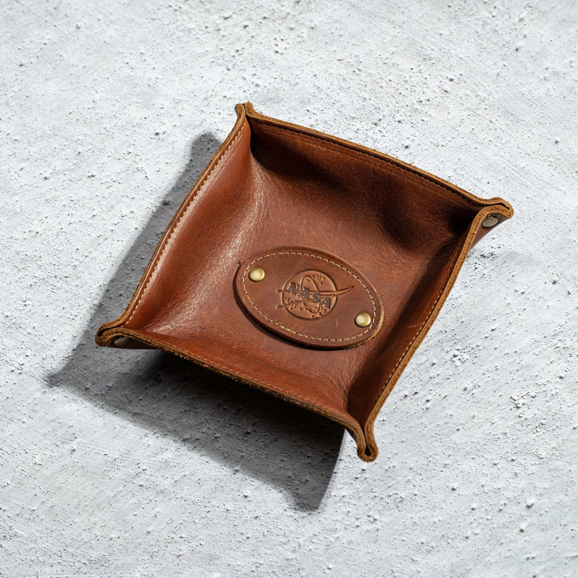 The Nasa Monticello Fine Leather Personalized Desk Valet Caddy Tray for Dresser or Office Gift