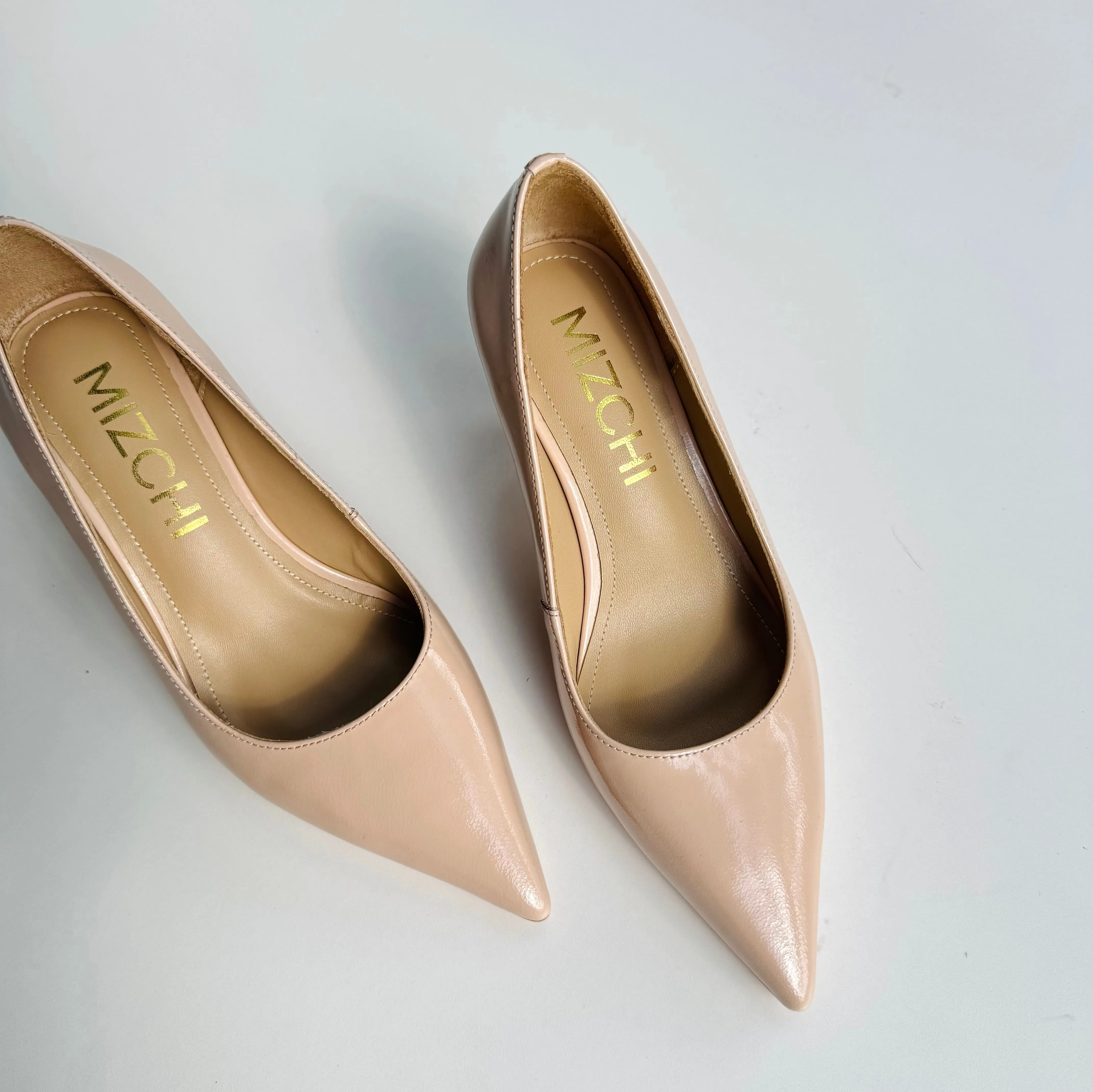 *TIA BEIGE PATENT - kitten heels