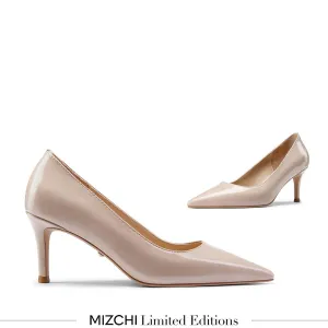 *TIA BEIGE PATENT - kitten heels