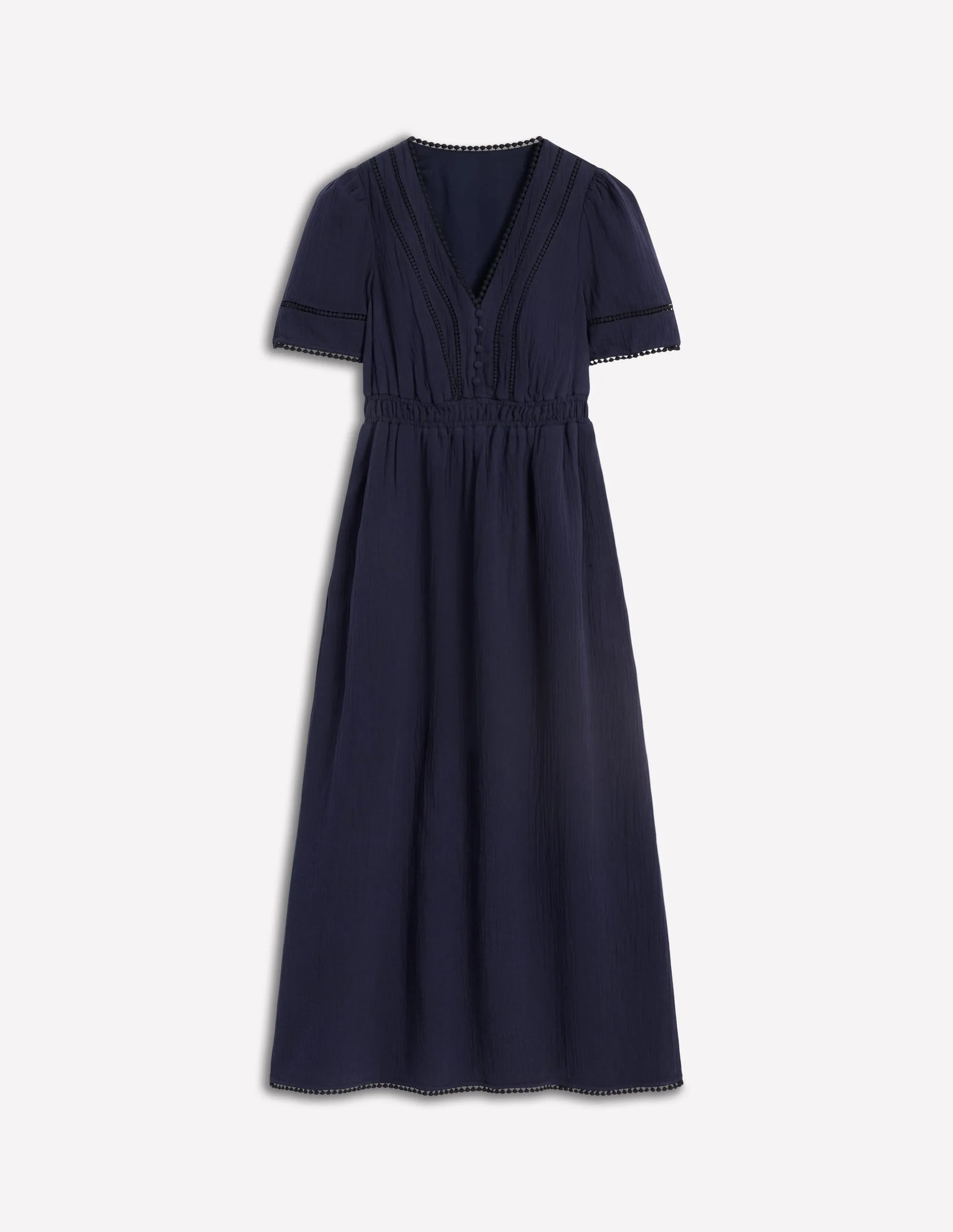 Trim Double Cloth Dress-Navy