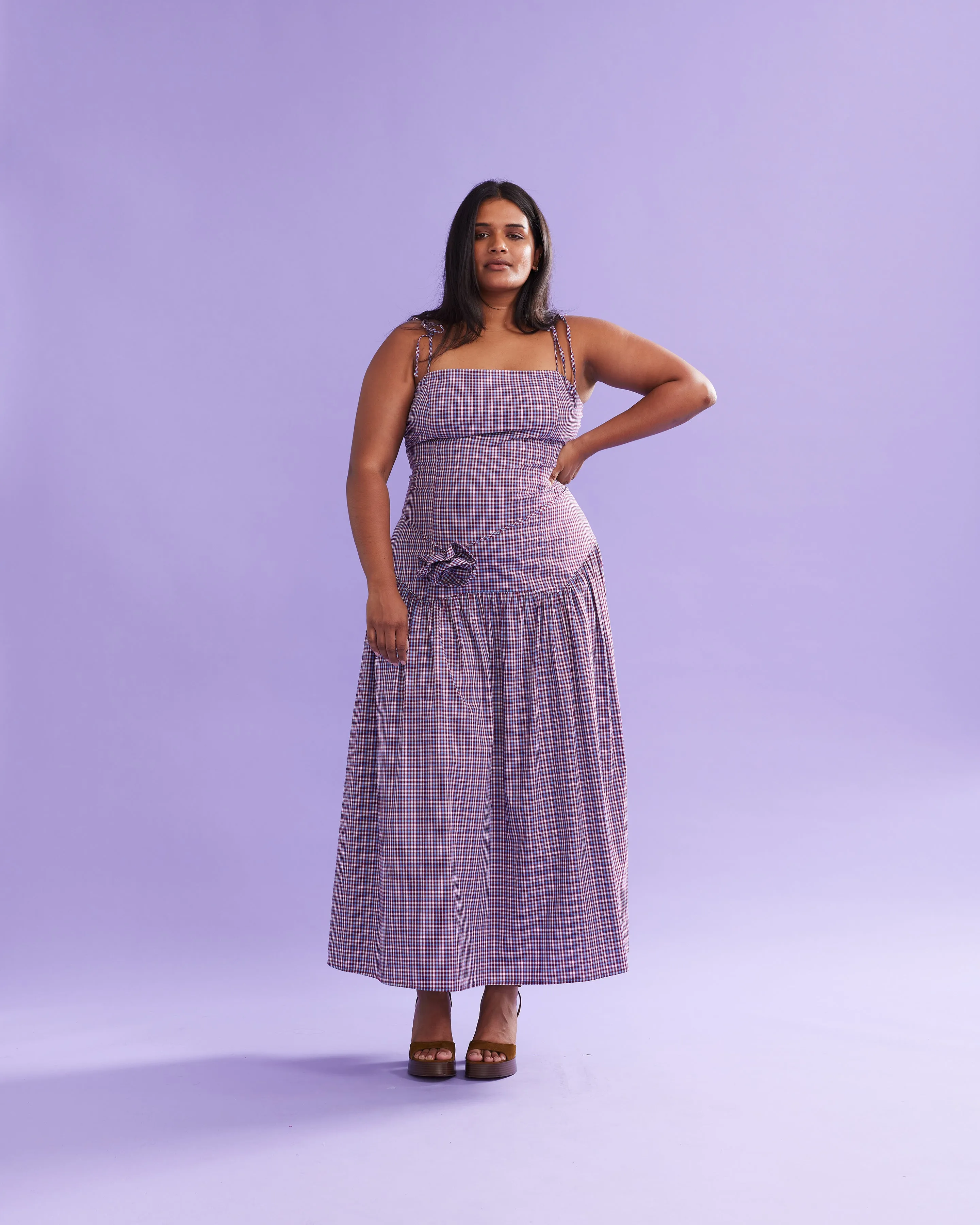 TRULLI MAXI DRESS BLUE WINE GINGHAM