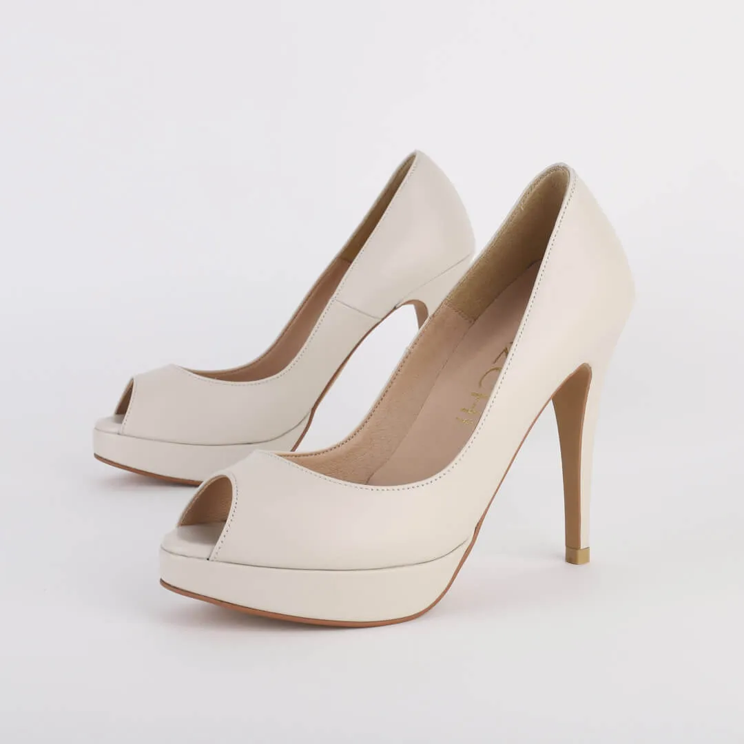 *UK size 3 - HINT LEATHER - ivory leather, 8/1cm heels