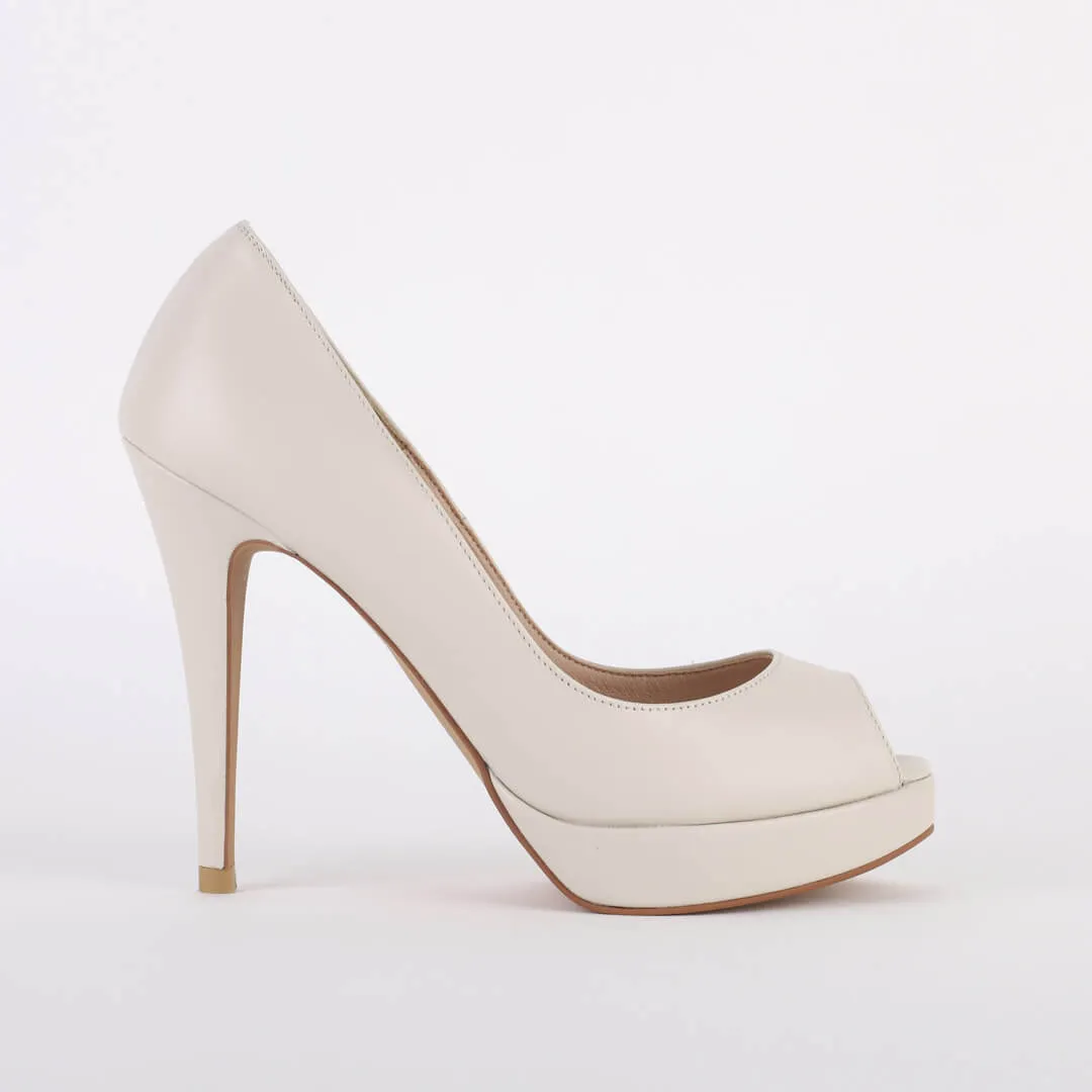 *UK size 3 - HINT LEATHER - ivory leather, 8/1cm heels