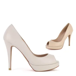 *UK size 3 - HINT LEATHER - ivory leather, 8/1cm heels