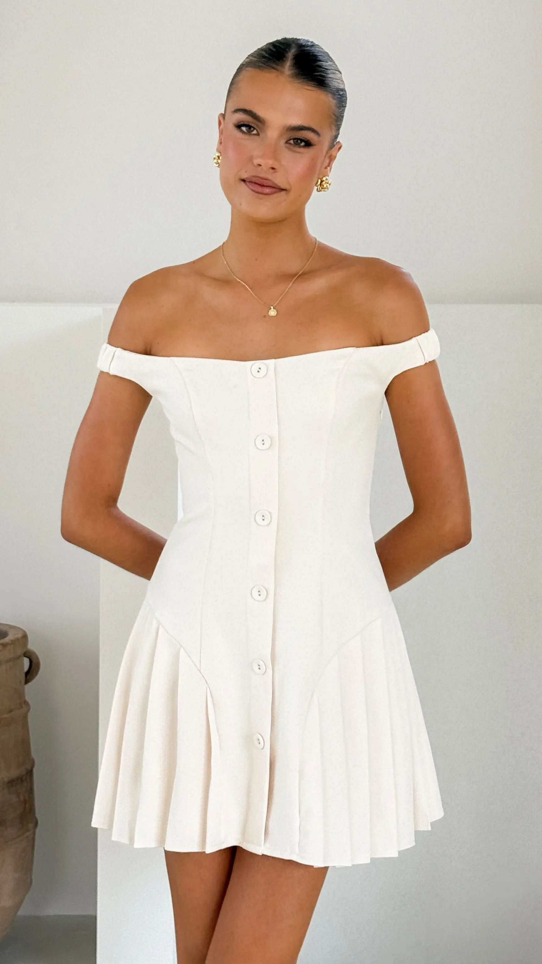 Variel Off Shoulder Mini Dress - Cream