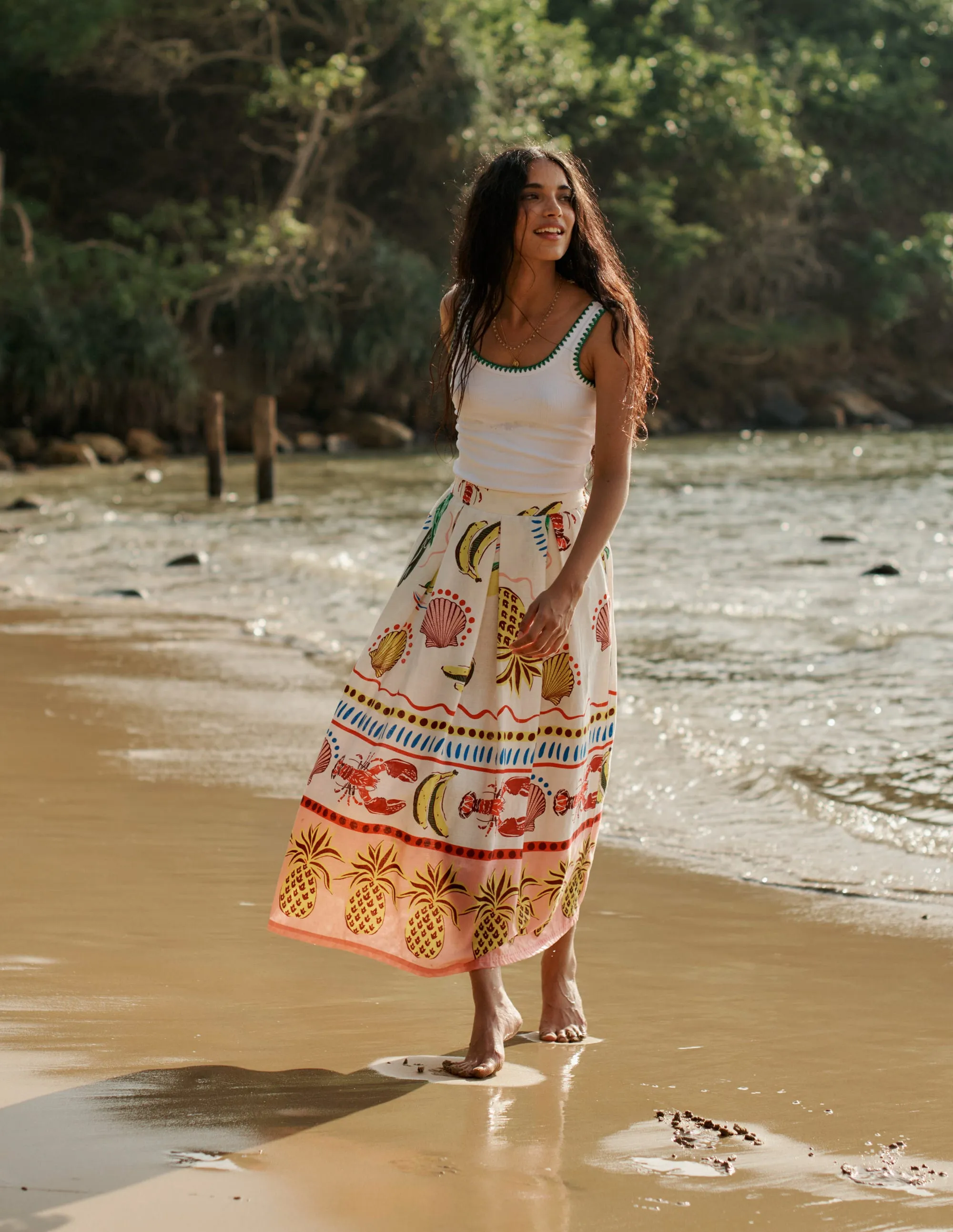 Verity Linen Midi Skirt-Multi. Tropical Bonanza