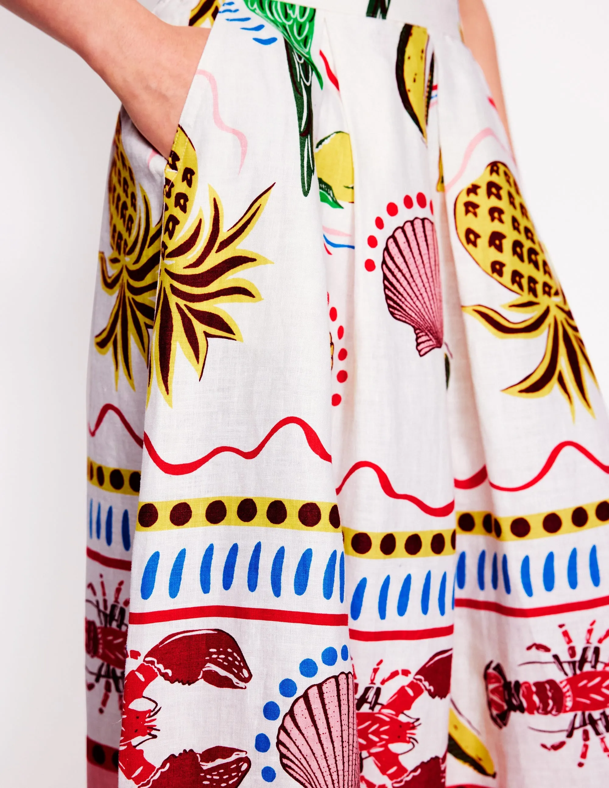 Verity Linen Midi Skirt-Multi. Tropical Bonanza