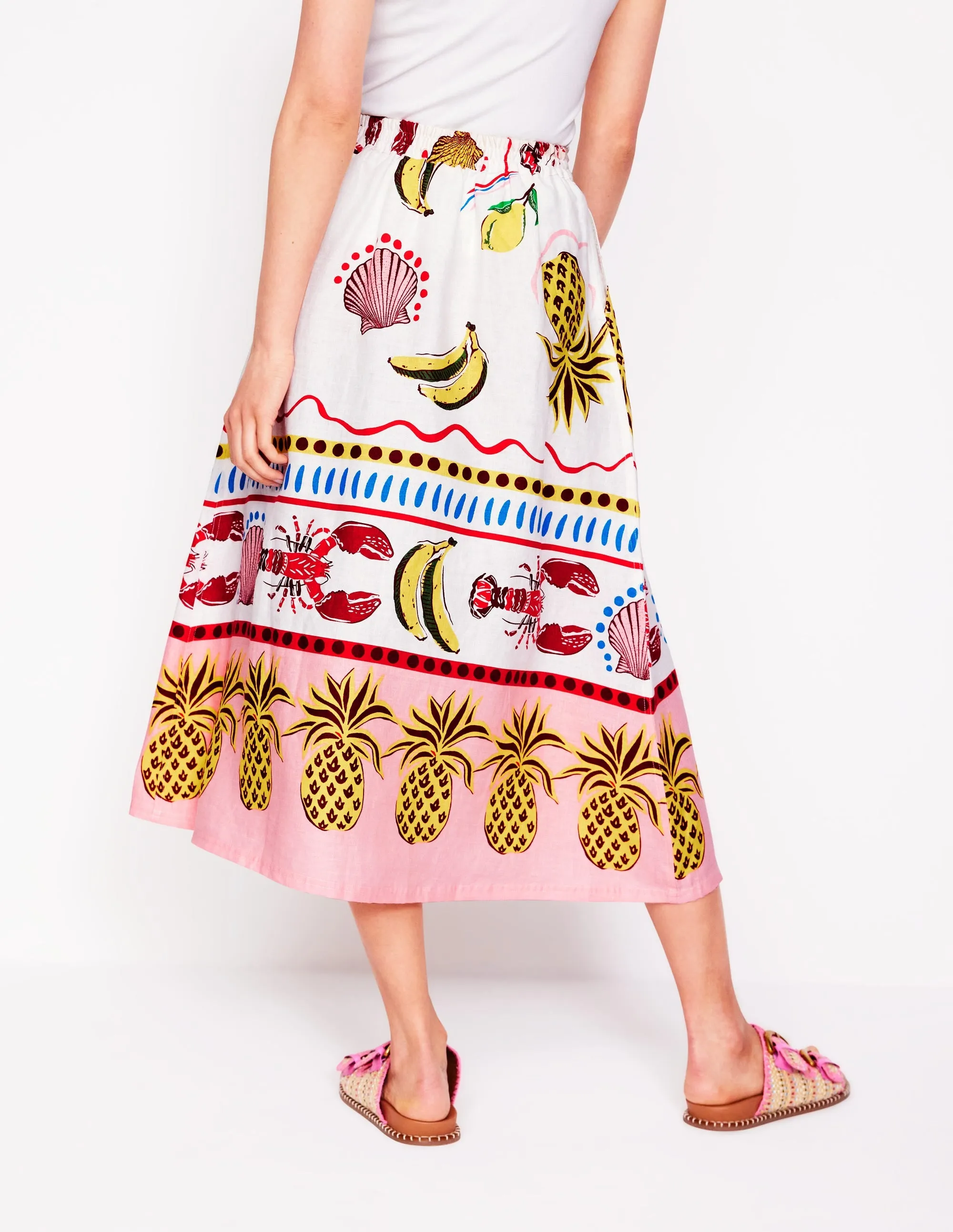 Verity Linen Midi Skirt-Multi. Tropical Bonanza