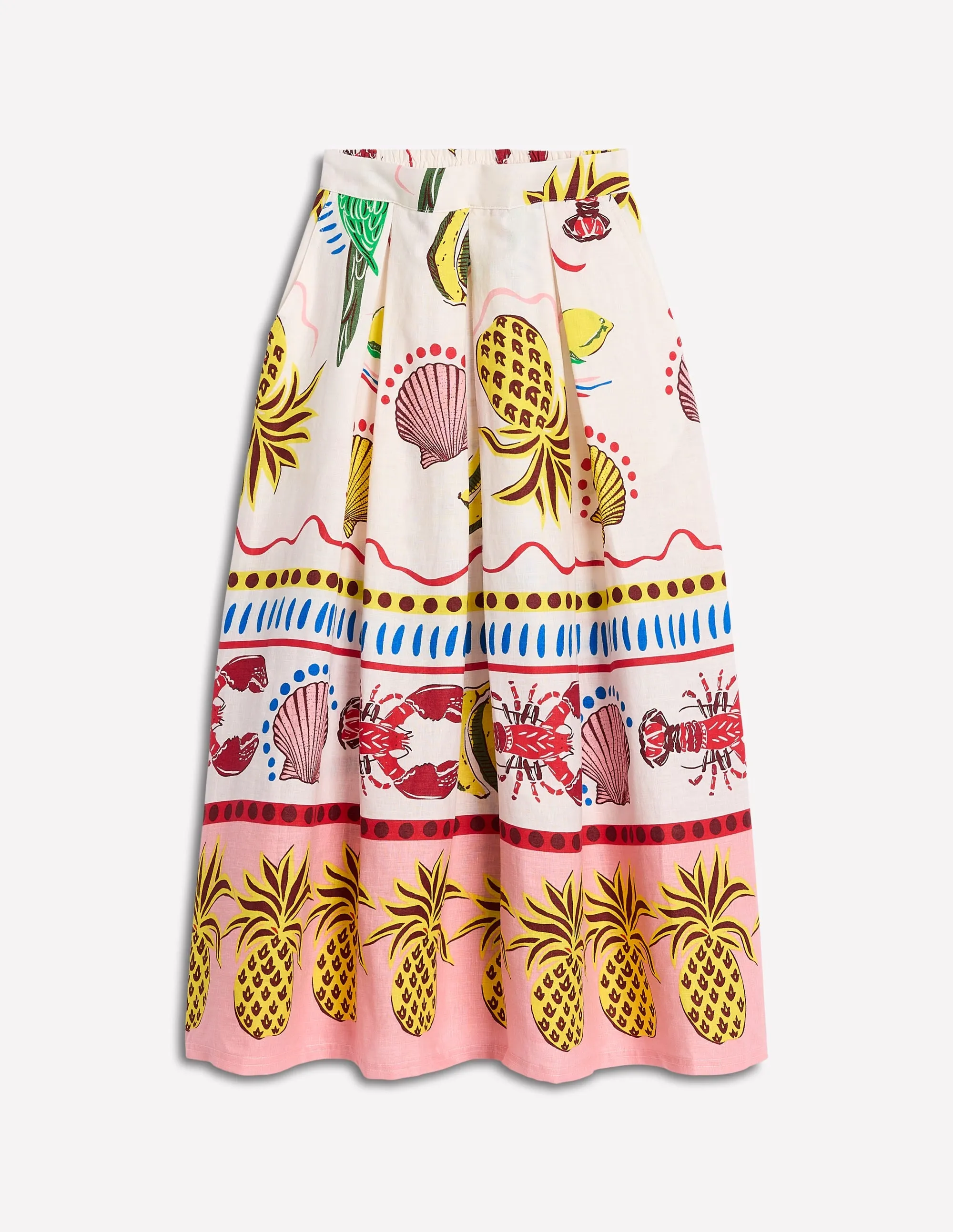 Verity Linen Midi Skirt-Multi. Tropical Bonanza