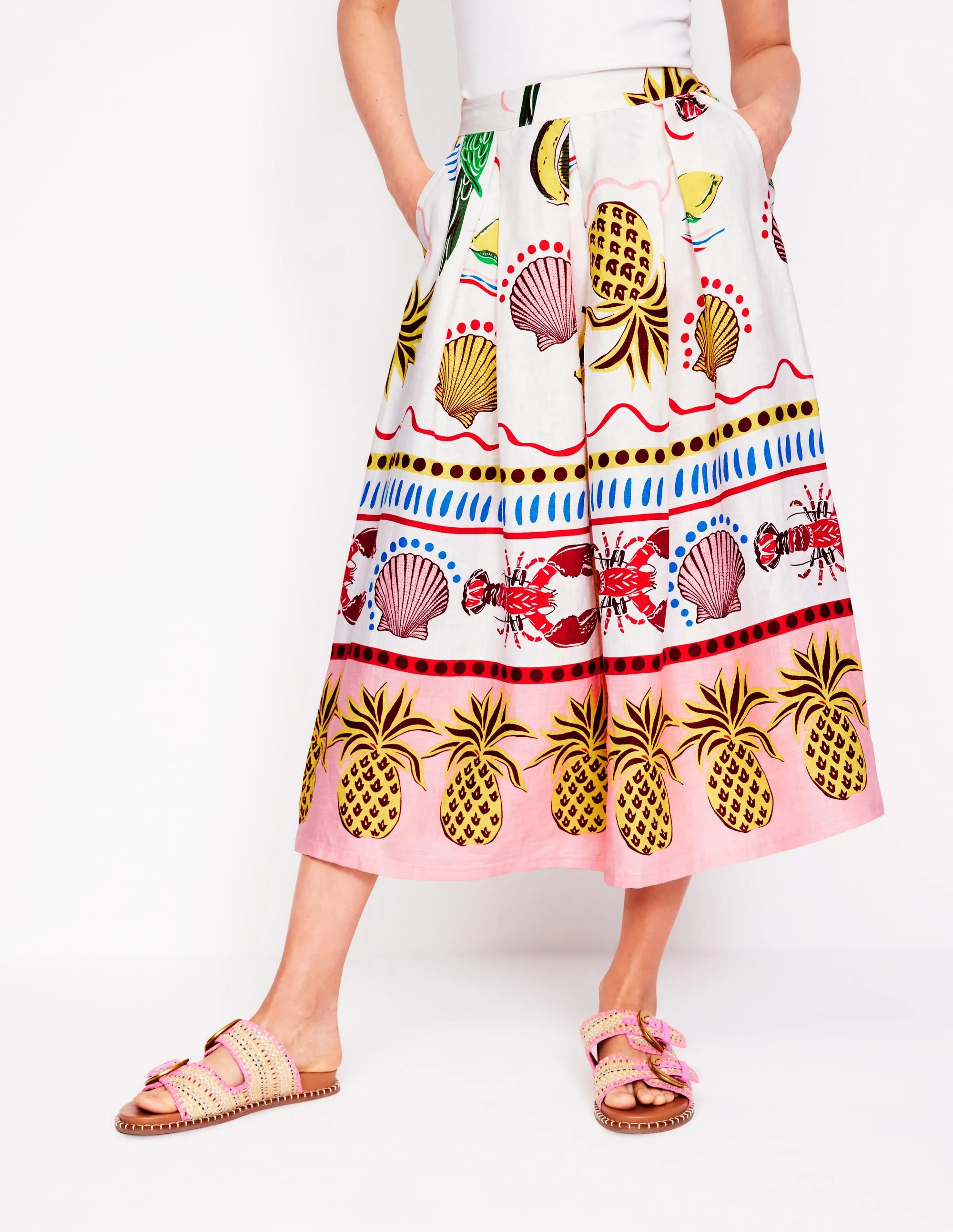 Verity Linen Midi Skirt-Multi. Tropical Bonanza