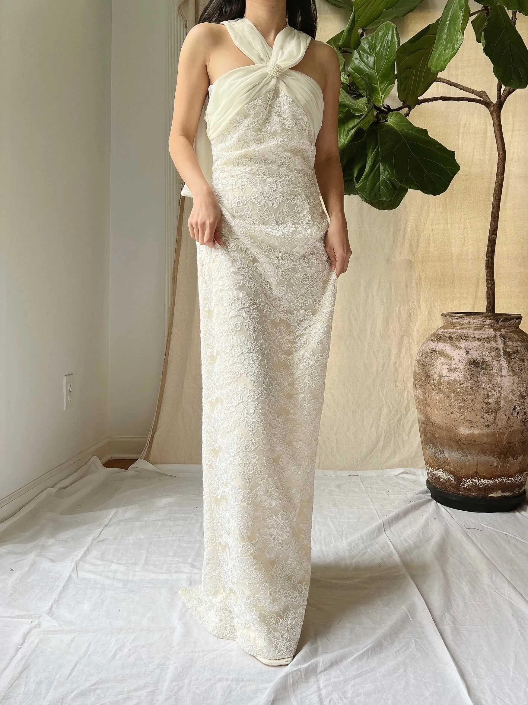 Vintage Alencon Column Gown - S