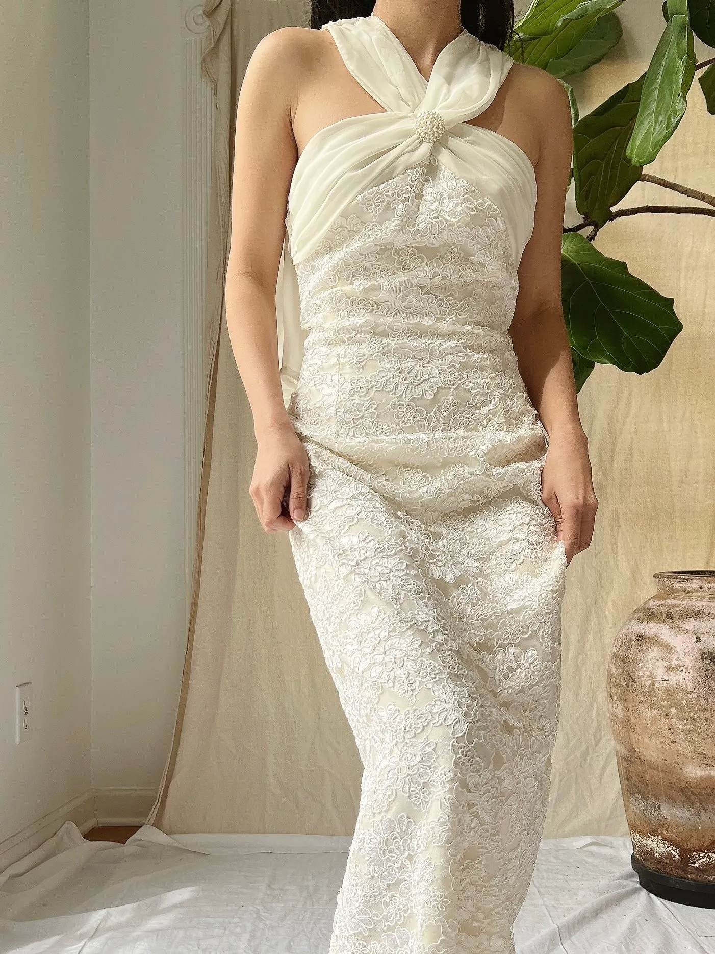 Vintage Alencon Column Gown - S