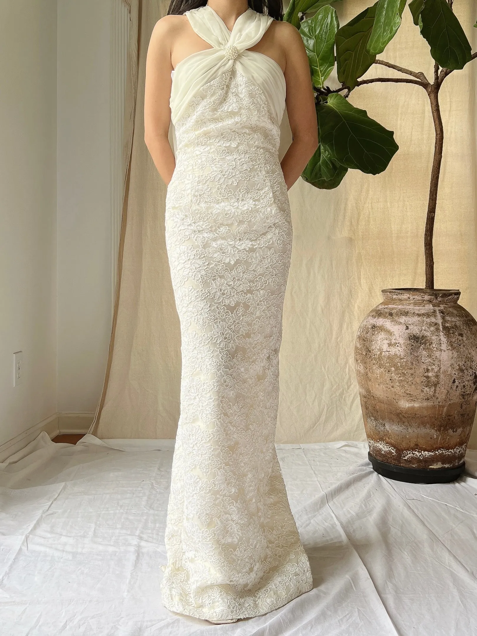 Vintage Alencon Column Gown - S