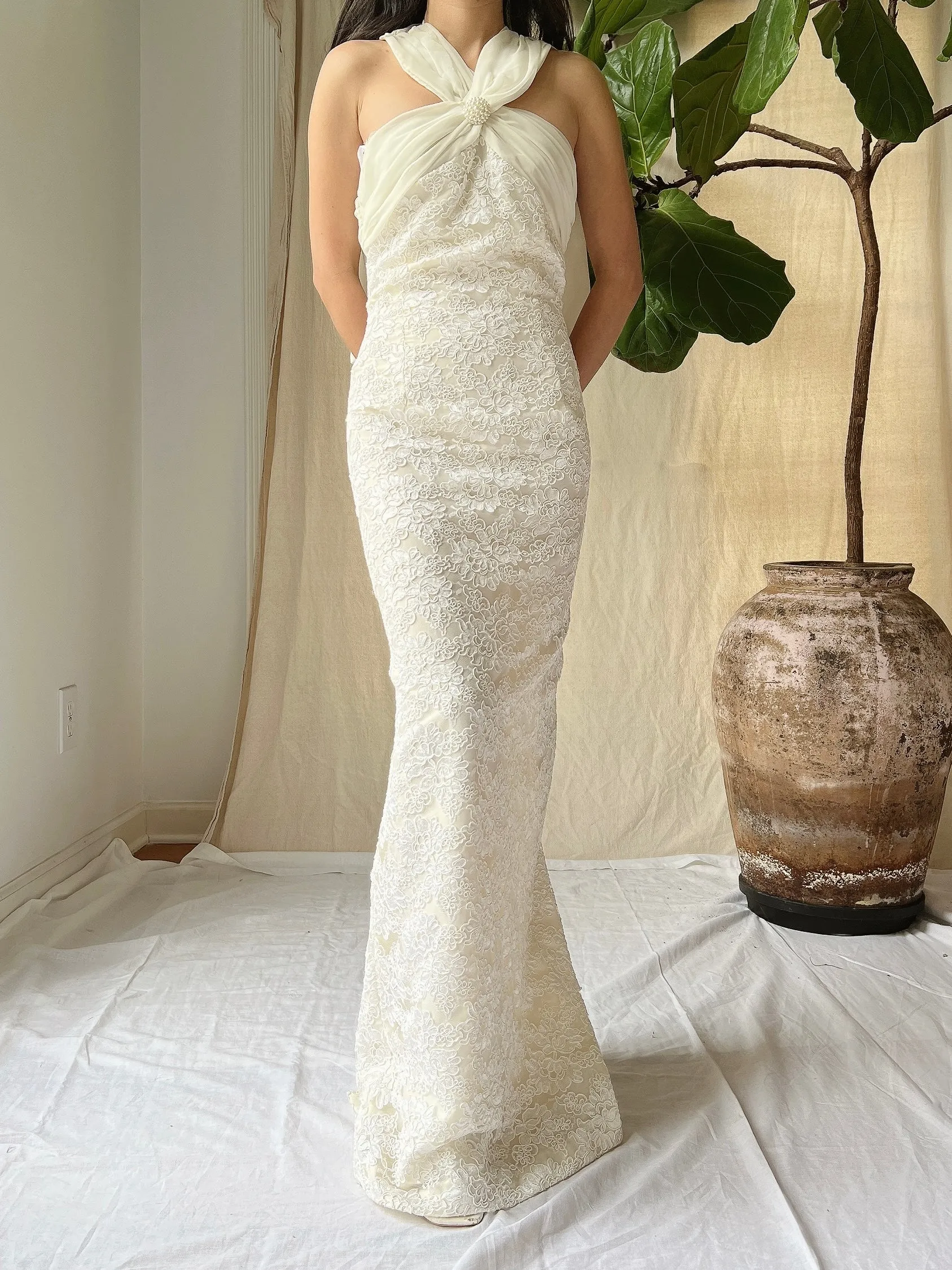 Vintage Alencon Column Gown - S