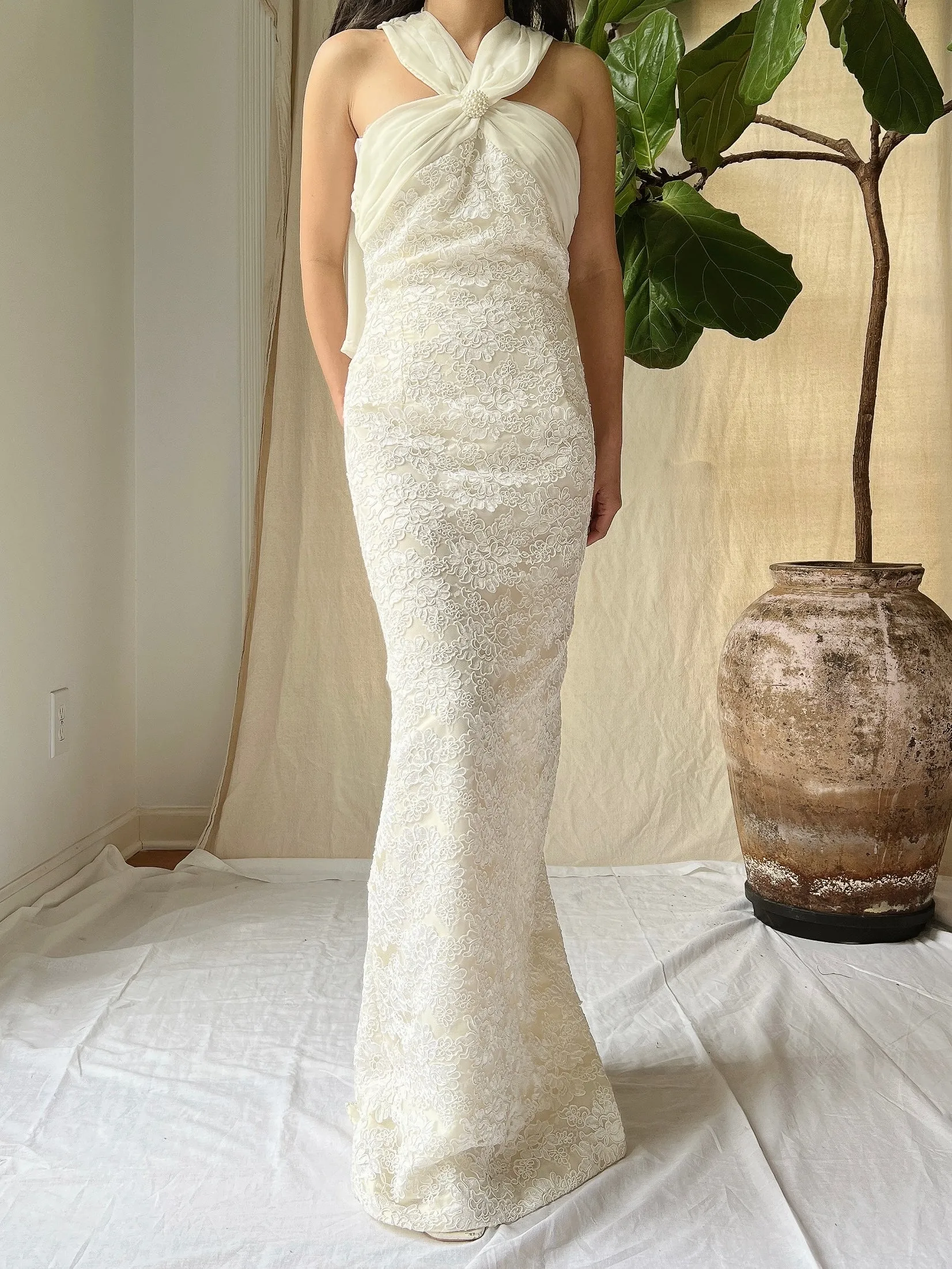 Vintage Alencon Column Gown - S