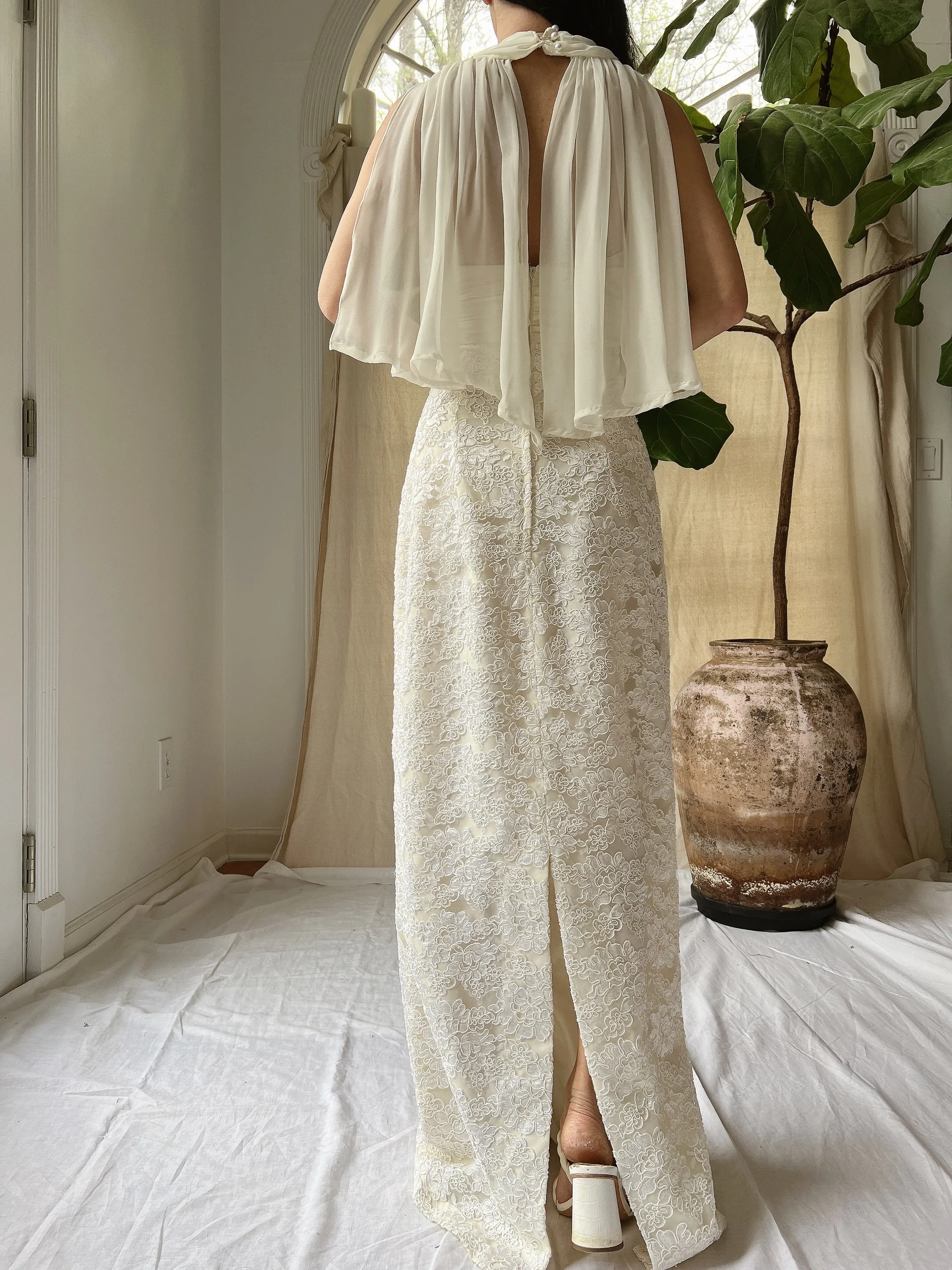 Vintage Alencon Column Gown - S