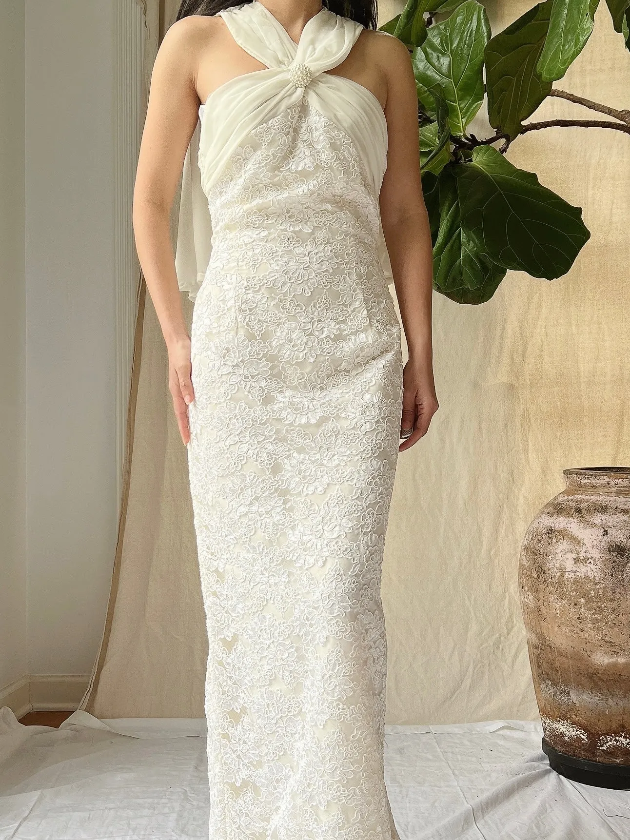 Vintage Alencon Column Gown - S