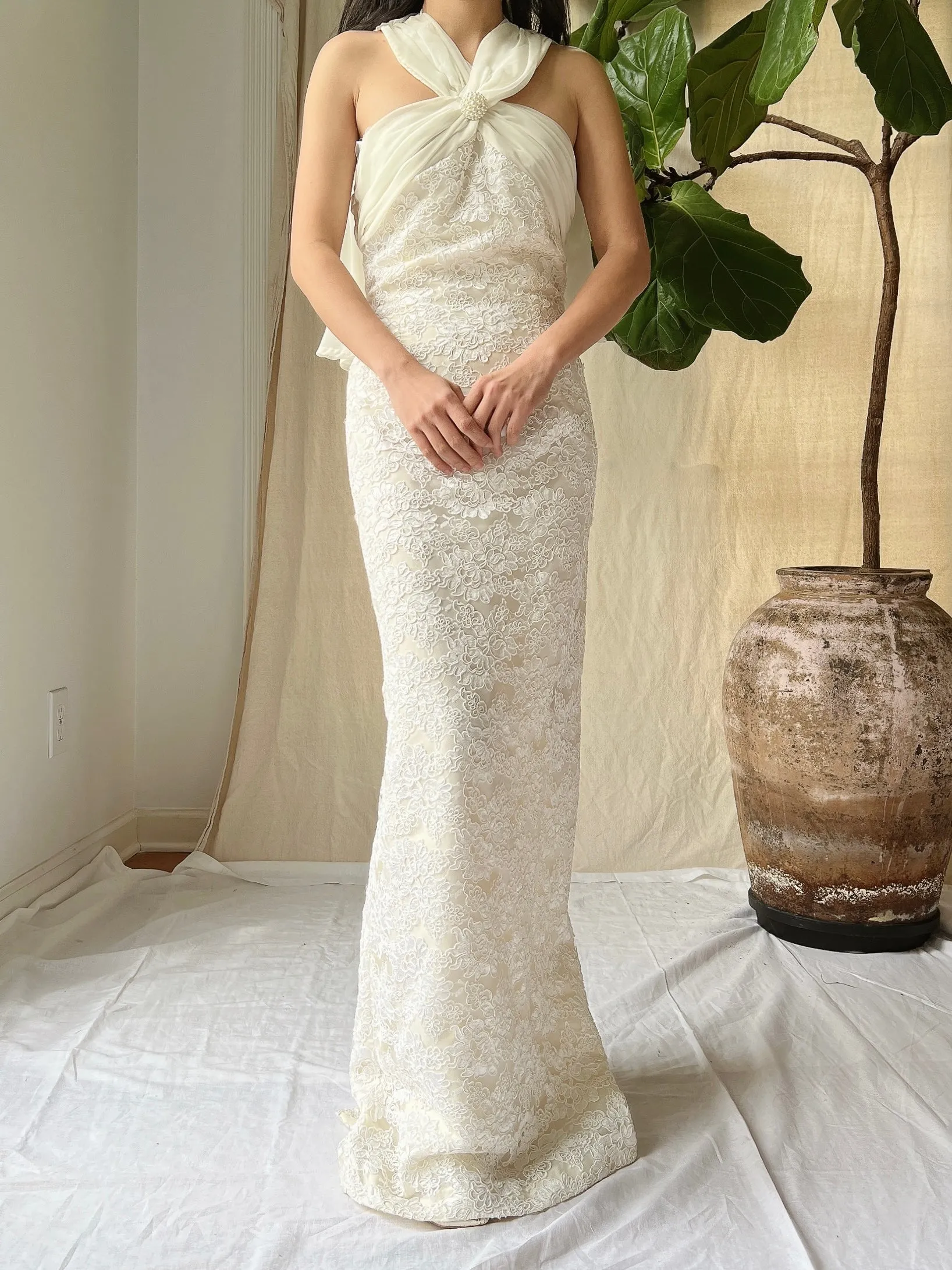 Vintage Alencon Column Gown - S