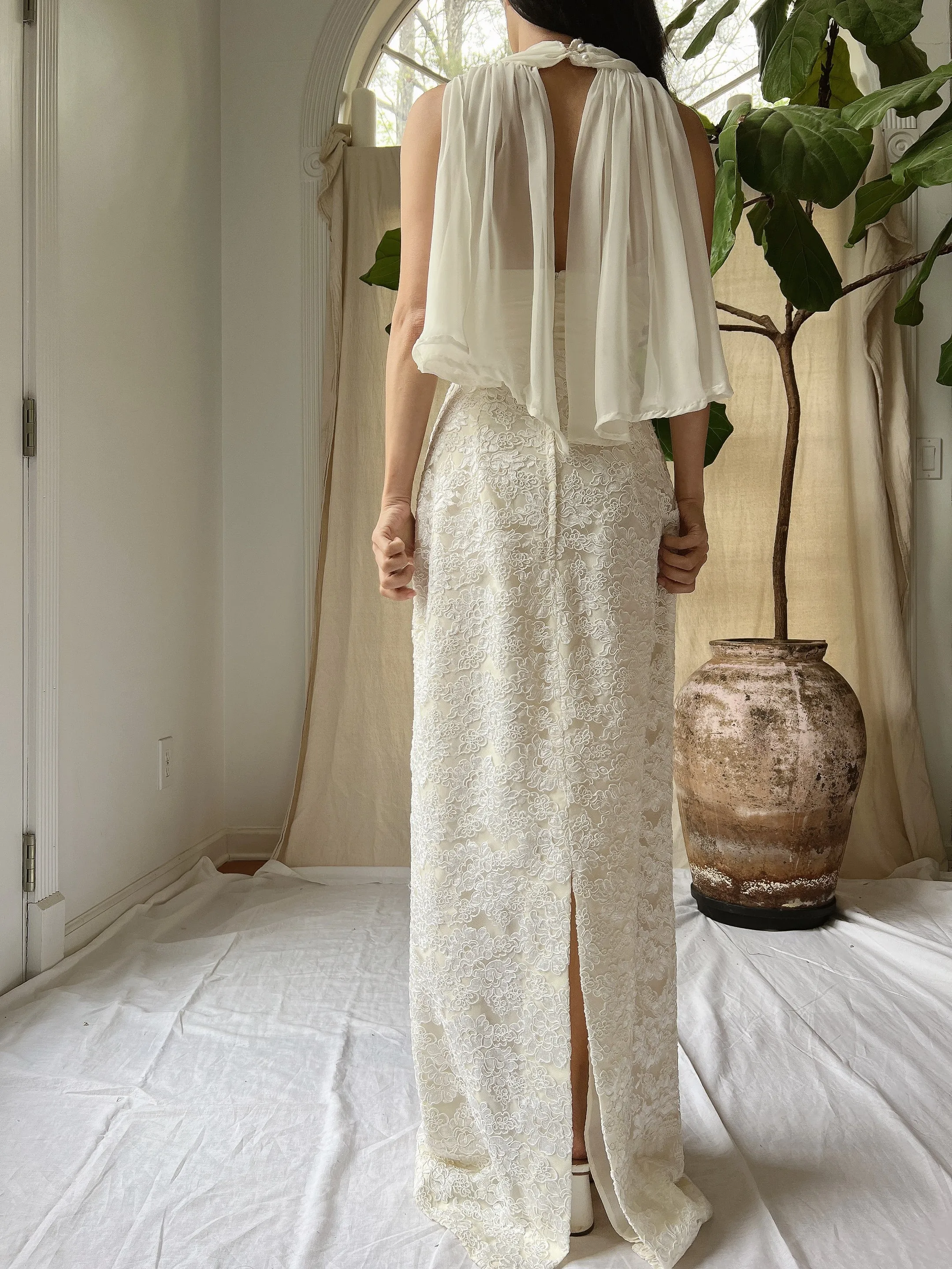 Vintage Alencon Column Gown - S