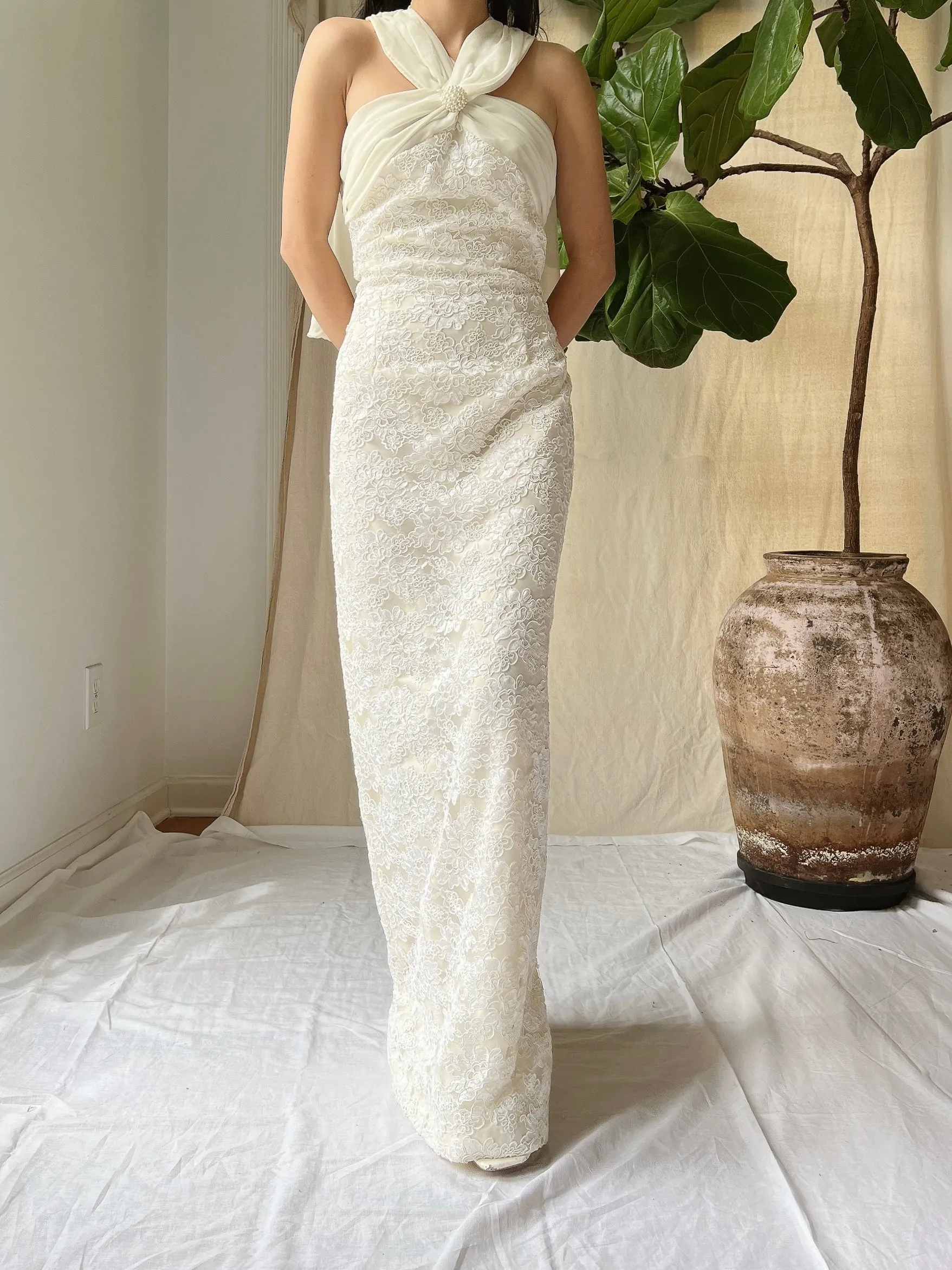 Vintage Alencon Column Gown - S