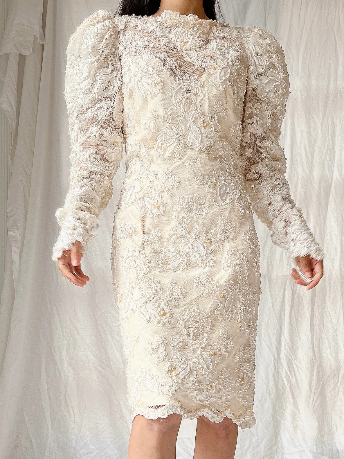 Vintage Alencon Lace and Silk Dress - M