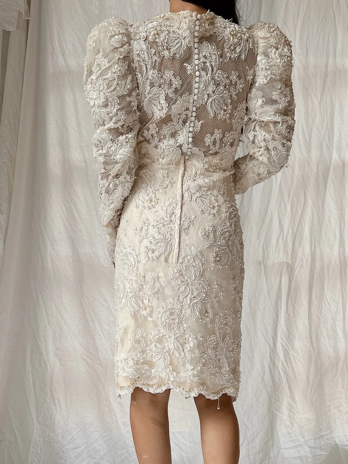 Vintage Alencon Lace and Silk Dress - M