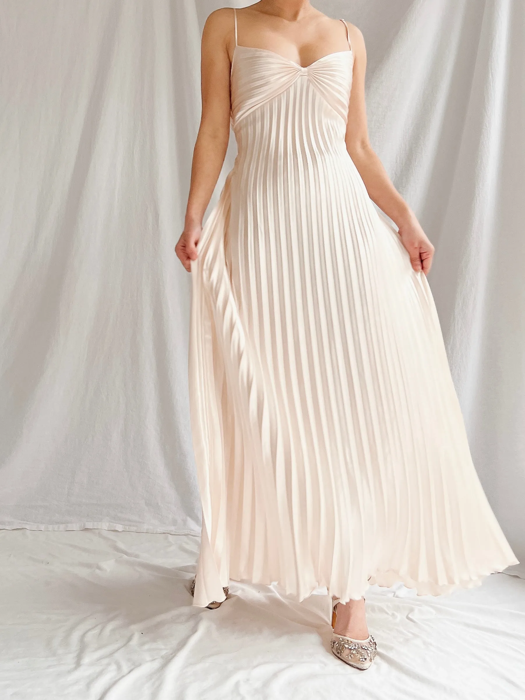 Vintage Almond Pink Pleated Dress - M