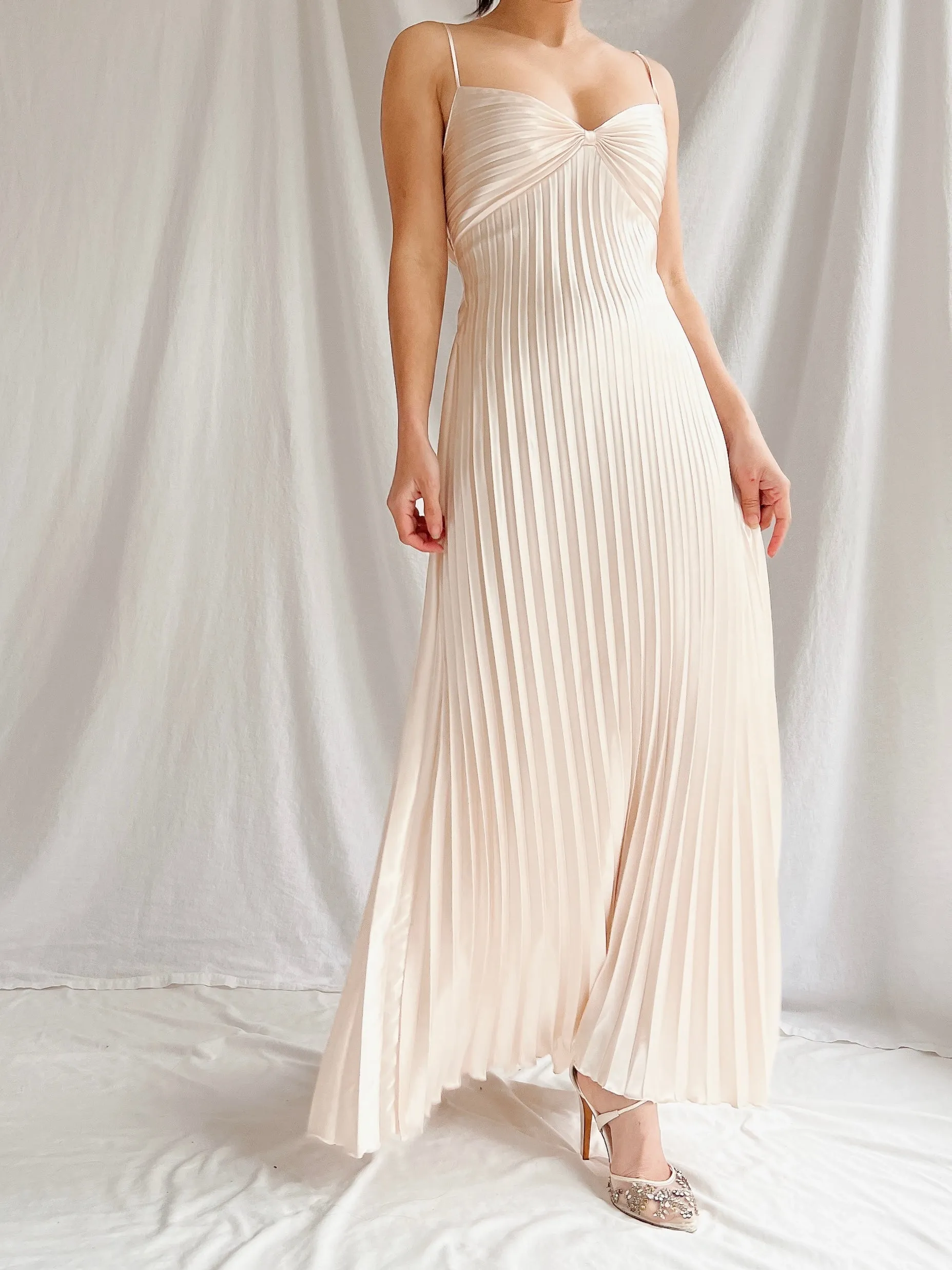 Vintage Almond Pink Pleated Dress - M