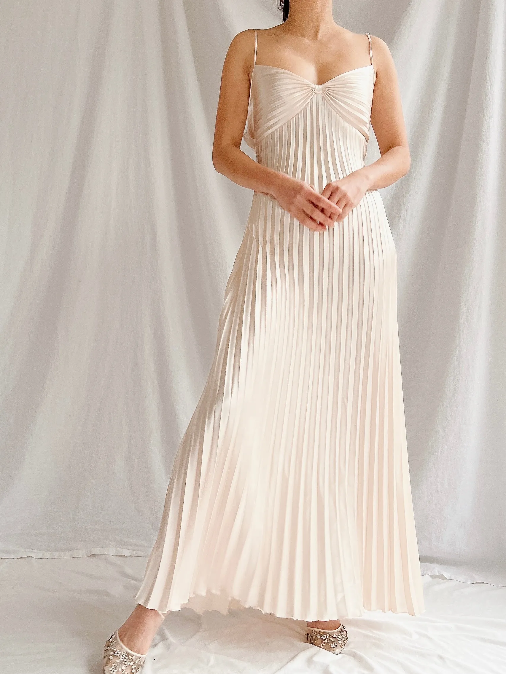 Vintage Almond Pink Pleated Dress - M