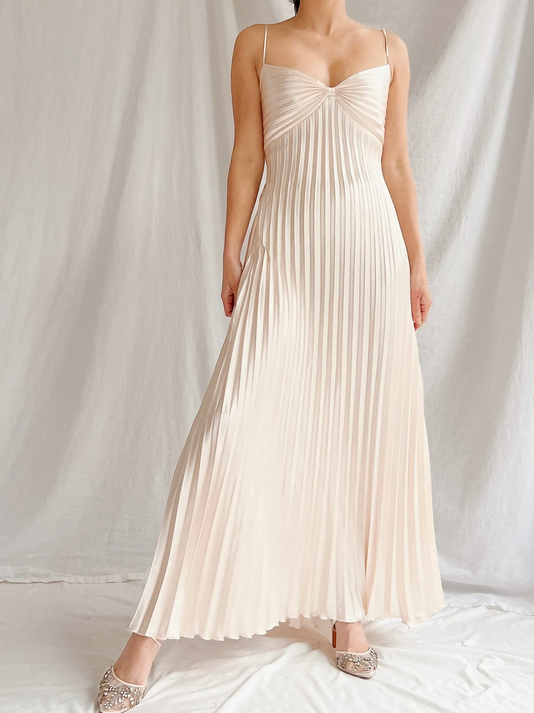 Vintage Almond Pink Pleated Dress - M