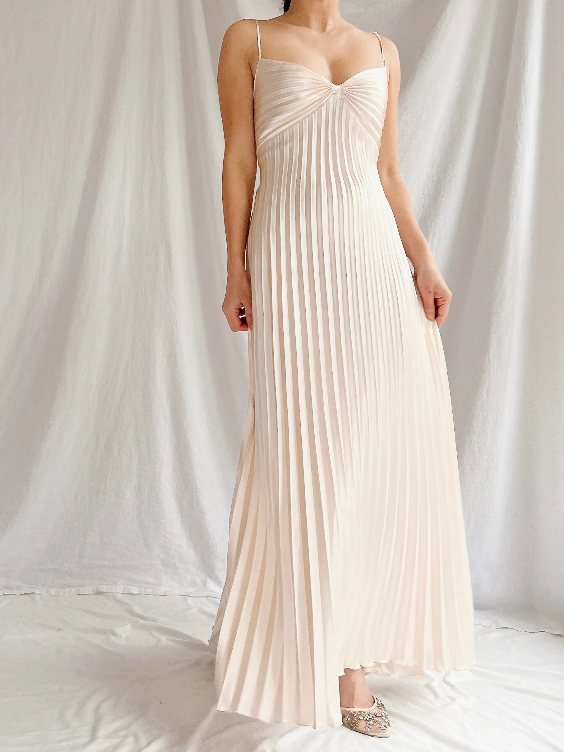 Vintage Almond Pink Pleated Dress - M